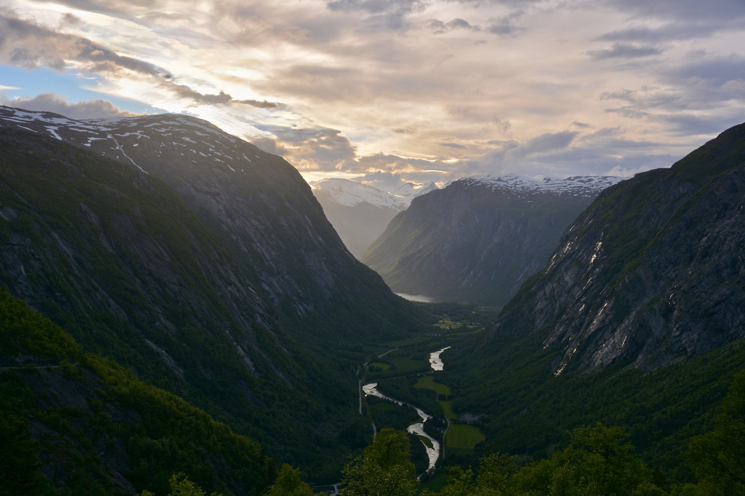 Landscapes, nature, Norway, river, mountain, sky, colors, snow, summer, sunset, clouds, sun light, , Svetlana Povarova Ree