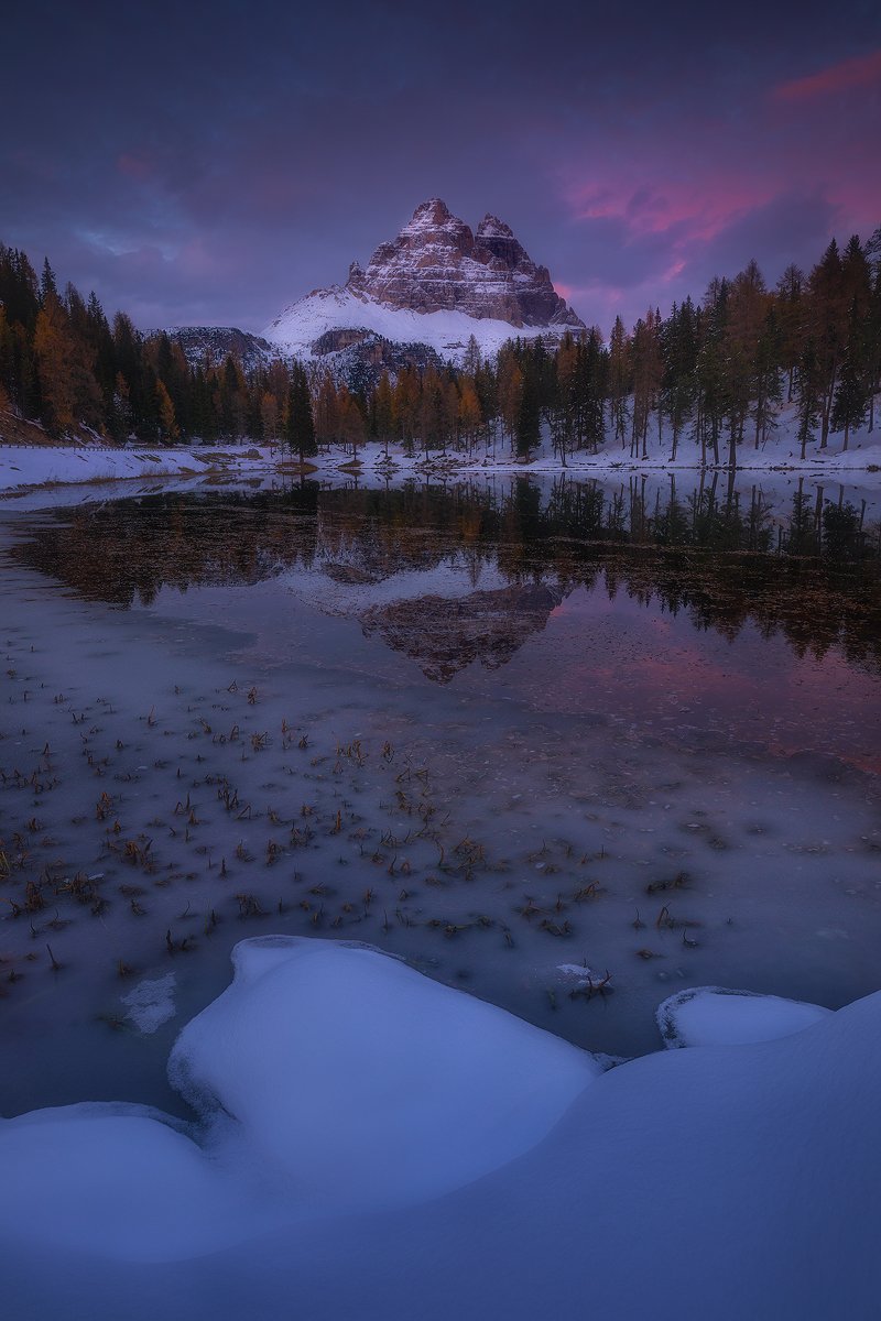 lago, antorno, dolomiti, italy, landscape, winter, snow, sky, clouds, sunset , Roberto Pavic