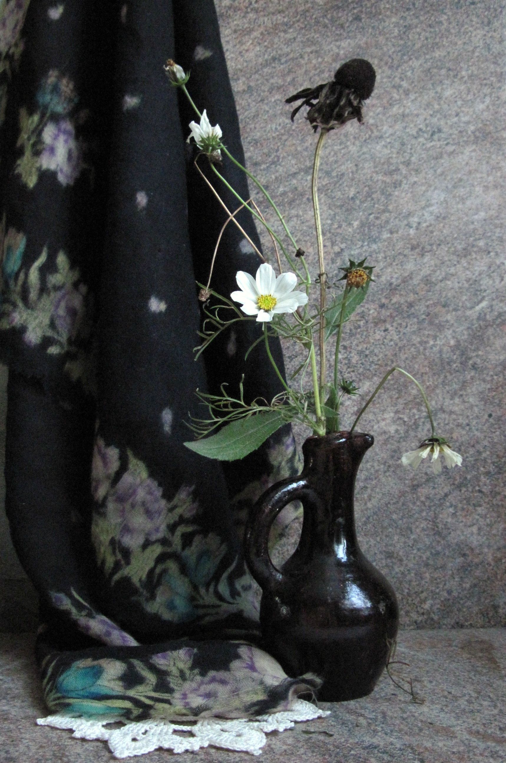 цветы, букет, космея, рудбекия, кувшин, платок, Наталия Тихомирова