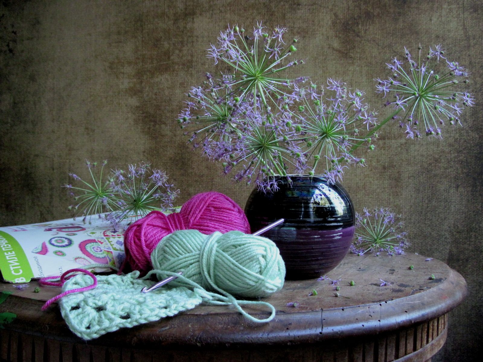 цветы, букет, аллиум, пряжа, вязание, Наталия Тихомирова