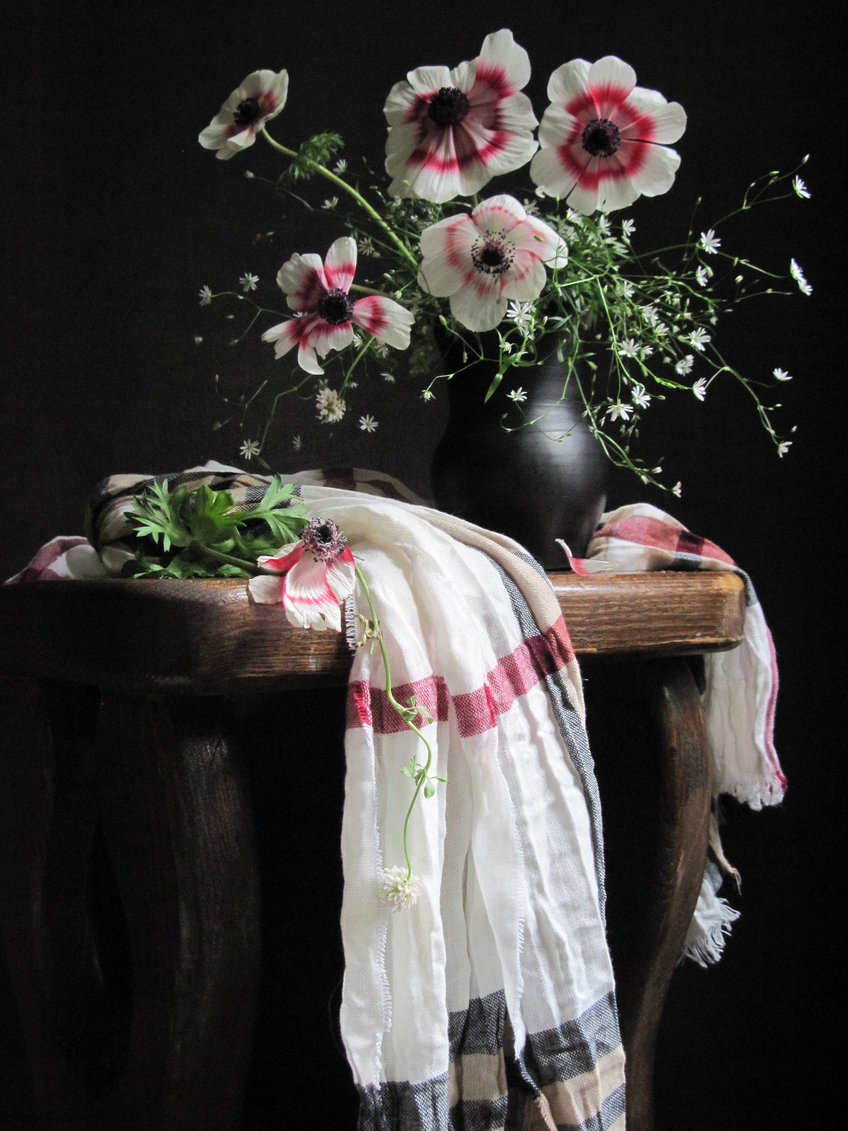 цветы, букет, анемоны, клевер, шарф, Наталия Тихомирова