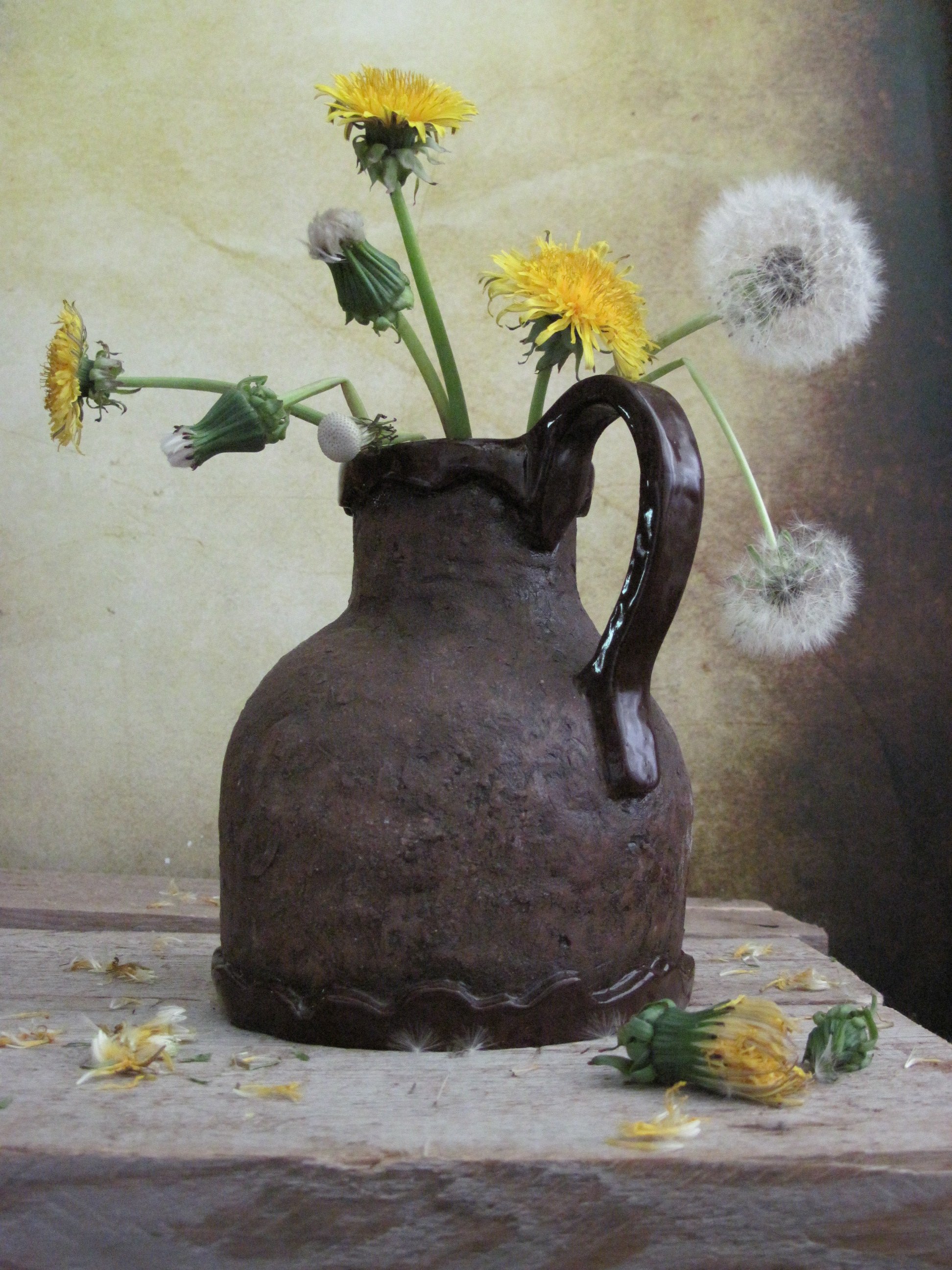 цветы, букет, одуванчики, кувшин, Наталия Тихомирова