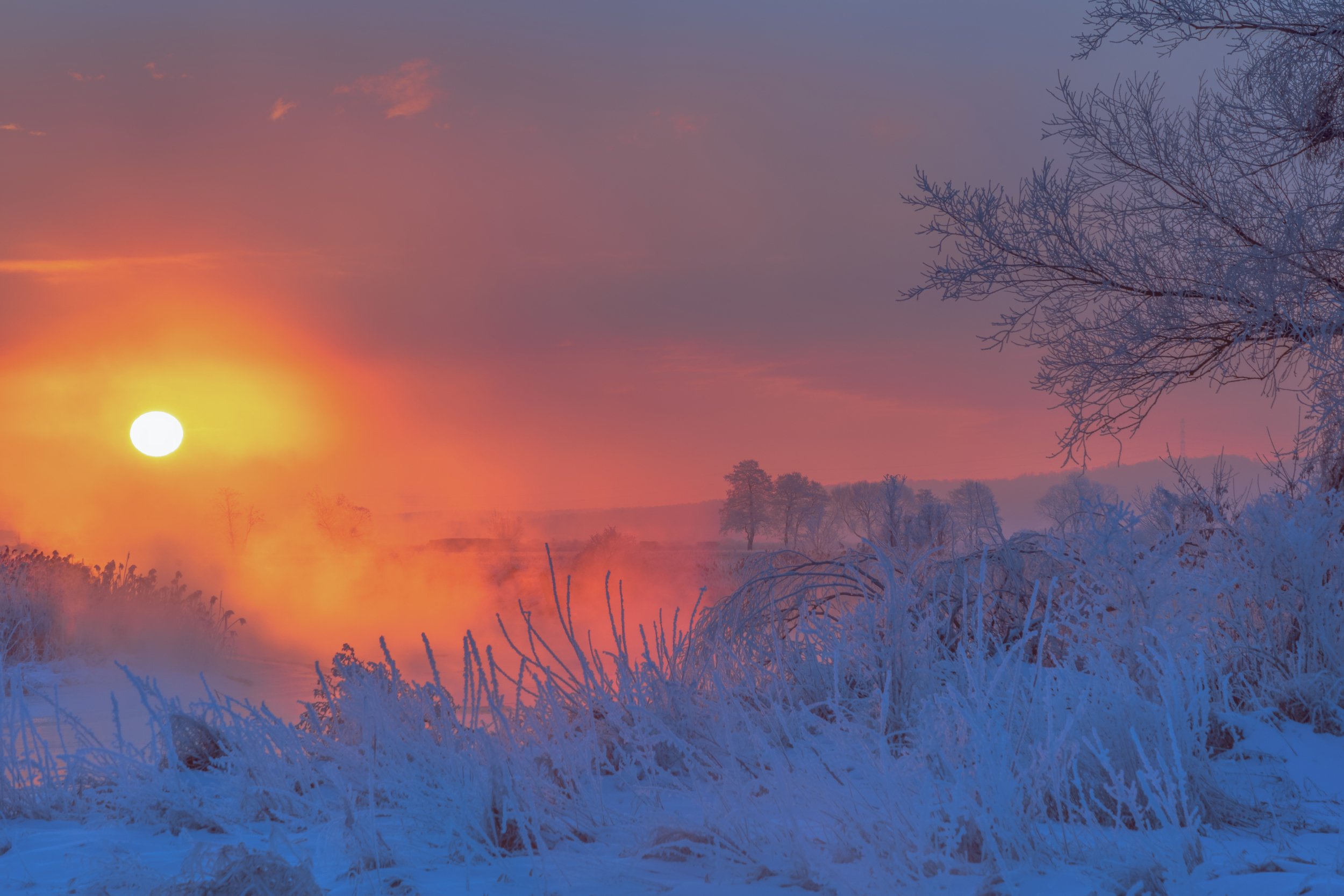 Winter 2021  snow  sunrise  frost  dawn  river  Gwda  landscape  nature  sun  sky  clouds  light  trees  nikon D750  atmosphere, Krzysztof Tollas
