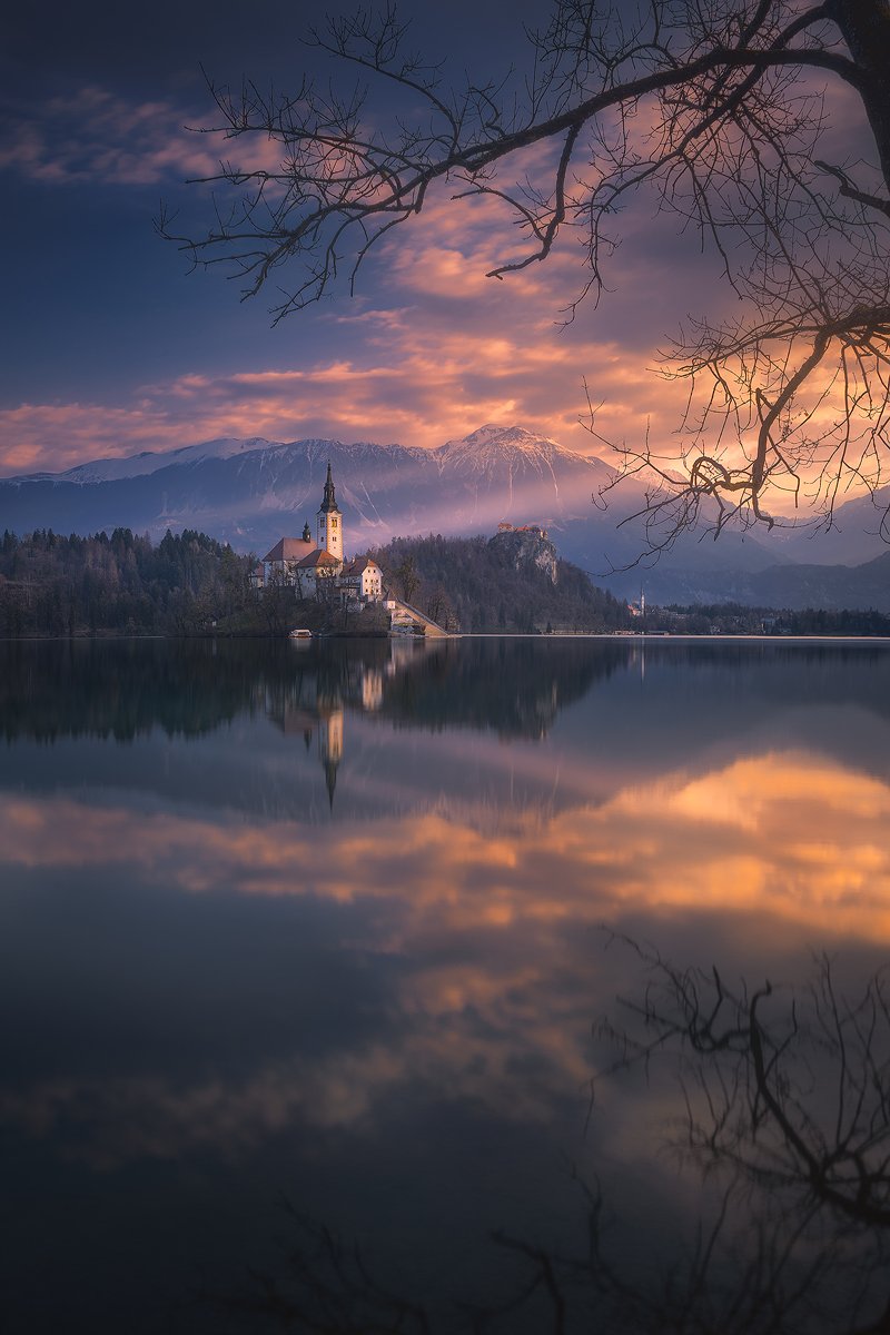 bled, slovenija, slovenia, landscape, sunrise,clouds, sky, reflection, lake, church , Roberto Pavic