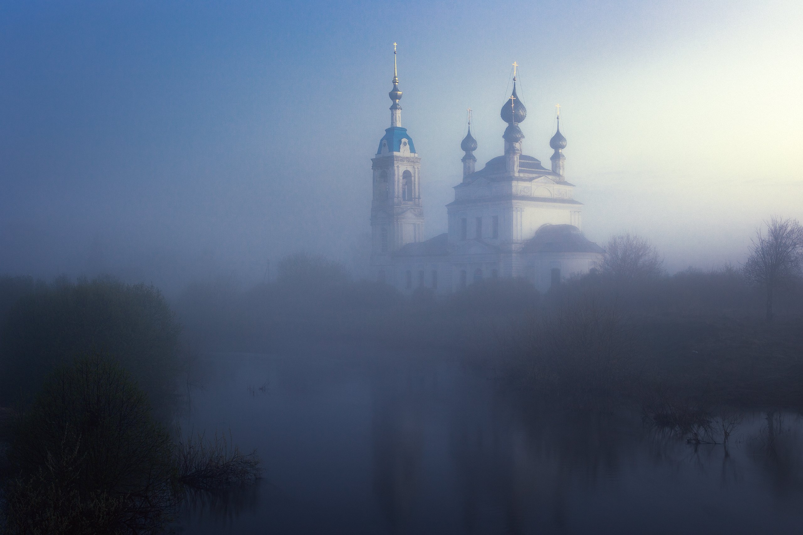 туман, храм, утро, Александр Стрельчук
