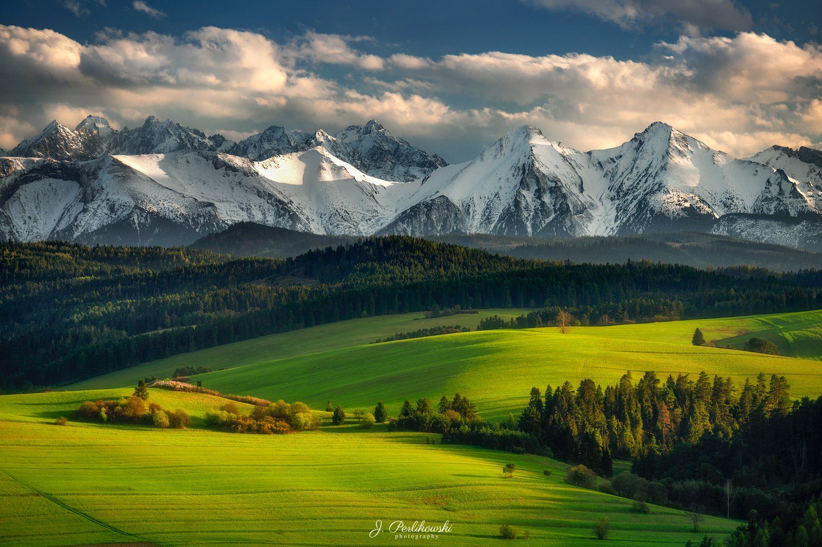 mountains, clouds, green,spring, fields, Jakub Perlikowski