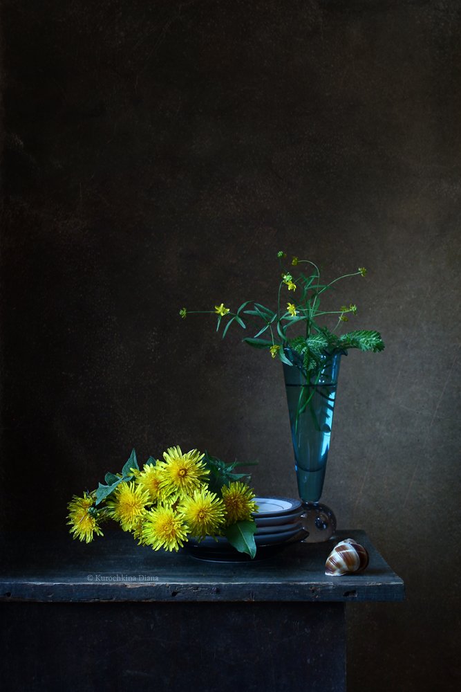 натюрморт, цветы, одуванчики, желтый, Курочкина Диана