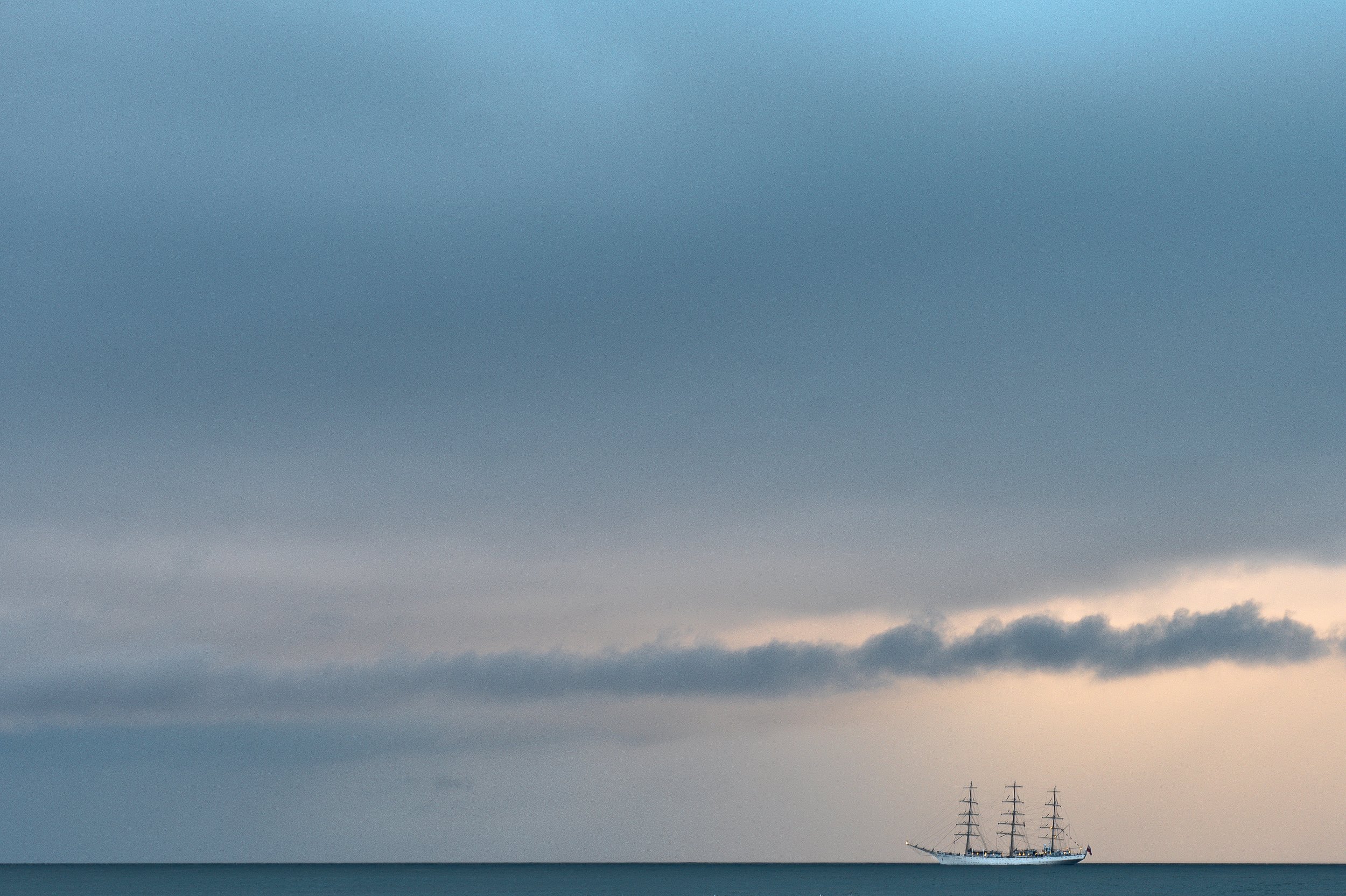 sea, ,horizon, ,ship, ,clouds, ,sky, ,blue, ,navy, ,light, ,sunset, ,sail, Michal Rozalski