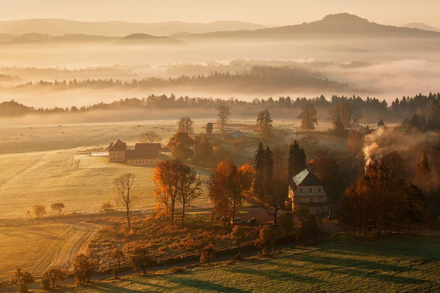 Autumn, Autumn colors, Autumn mood, Czech republic, Czech switzerland, Fog, Mist, Morning, Sunrise, Trees, Workshop, Daniel Řeřicha