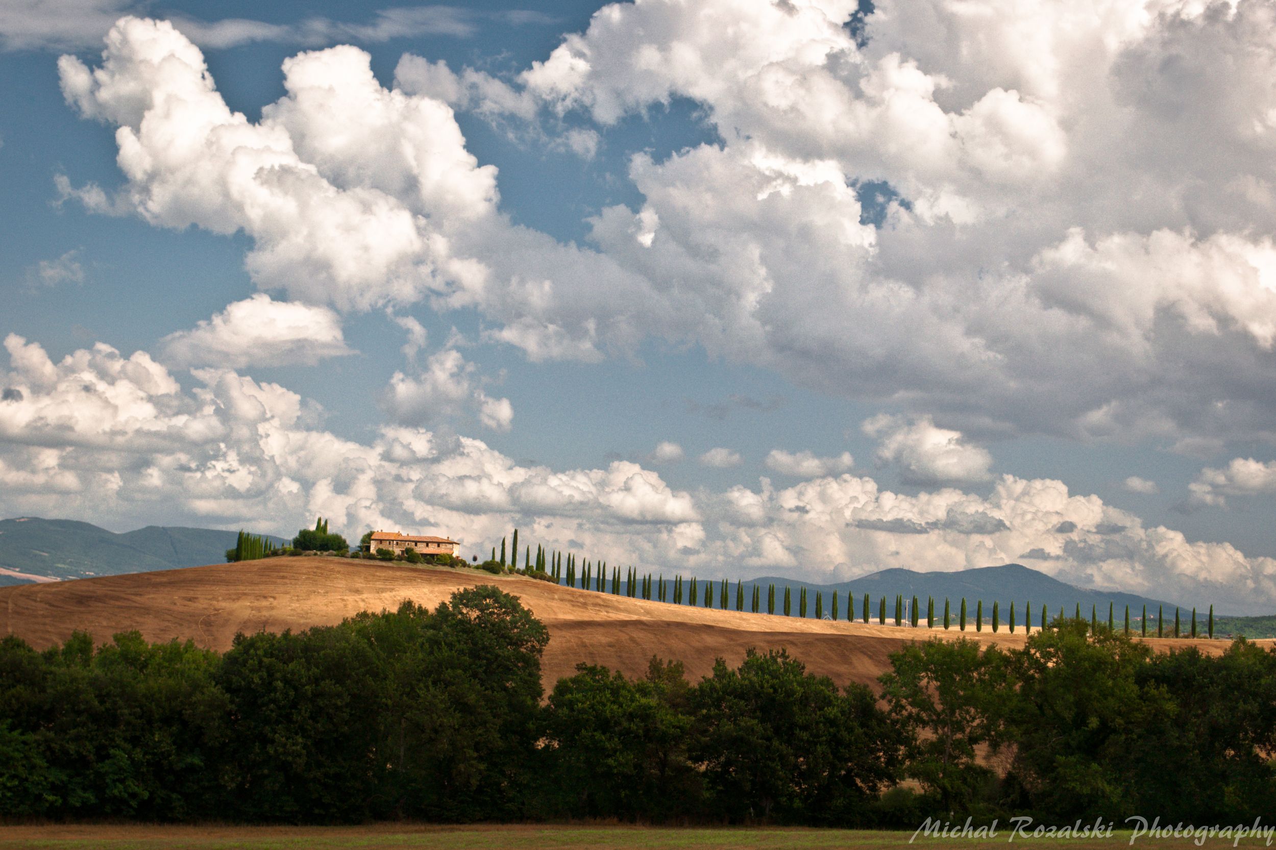 italy, ,tuscany, ,clouds, ,sky, ,cypresses, ,trees, ,, Michal Rozalski