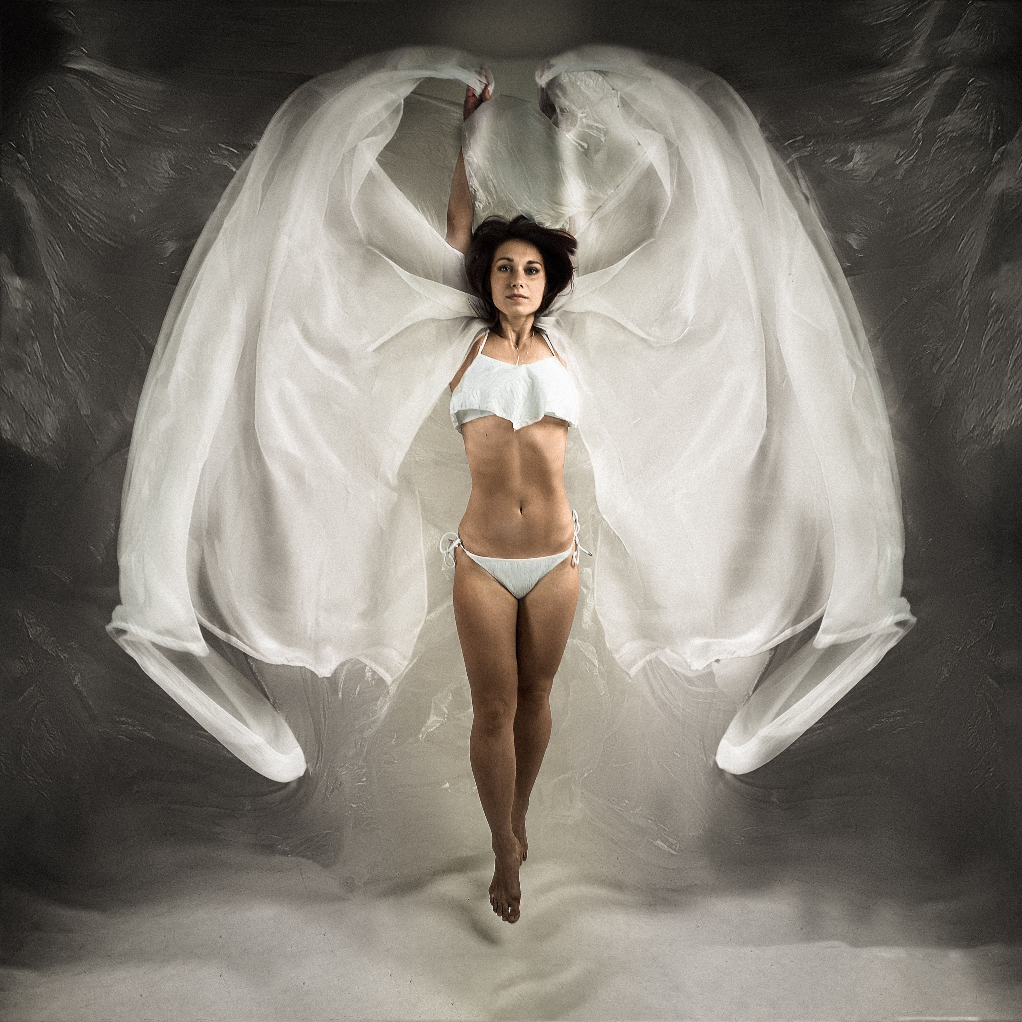 крылья полет портрет женский взлет прыжок ткань, Алексей Школдин