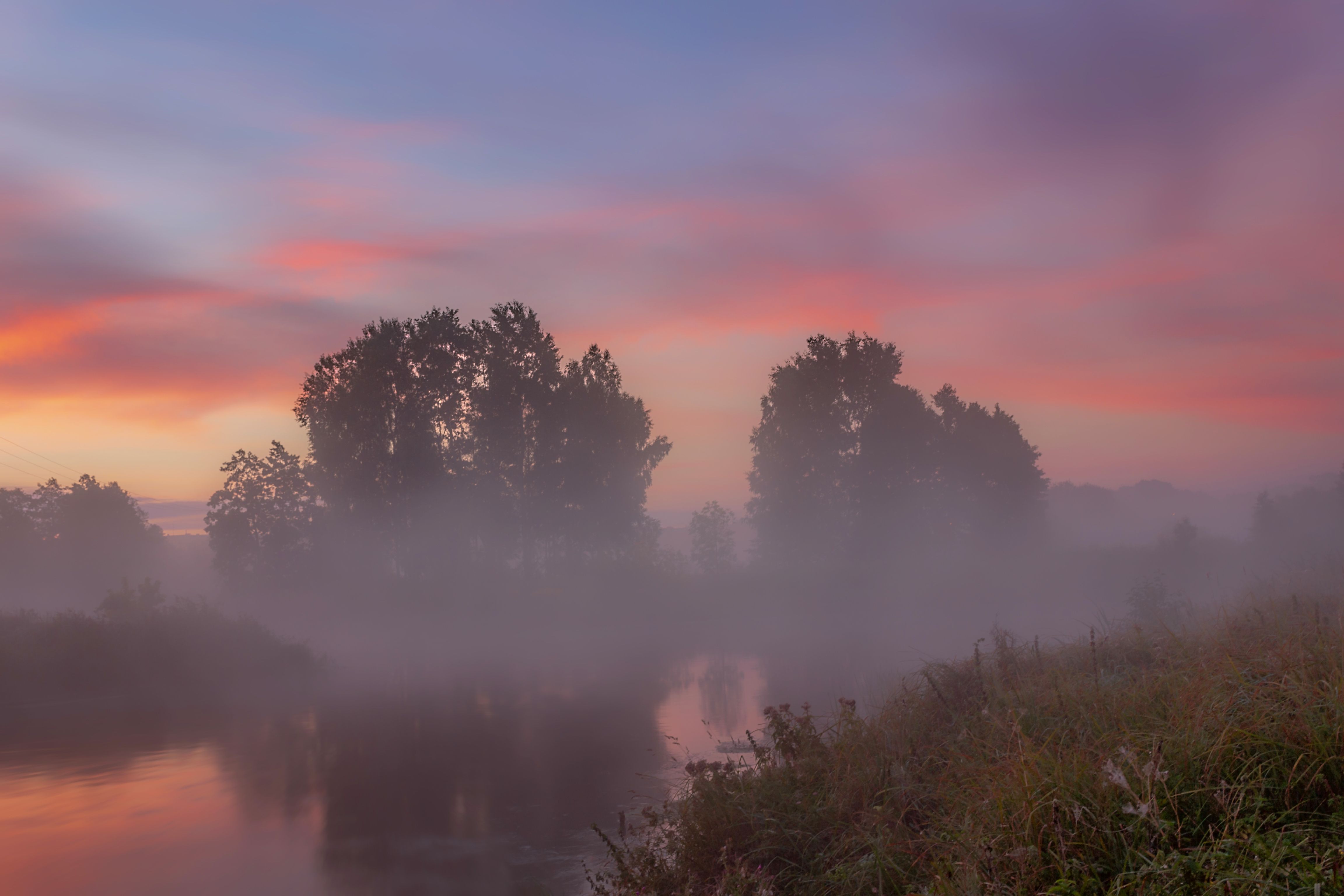 sunrise  nature  natural beauty  landscape  dawn  fog  river  gwda  sky  clouds  trees  light  atmosphere  Nikon, Krzysztof Tollas