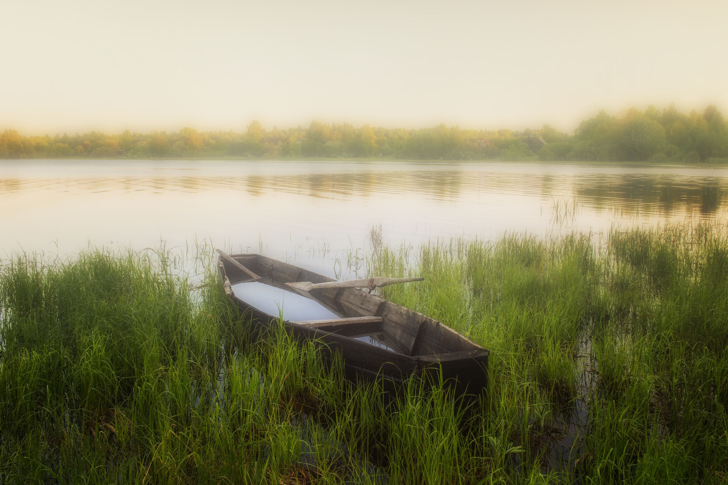 пейзаж, туман, река, лодка, , природа, Юрий Кулаков