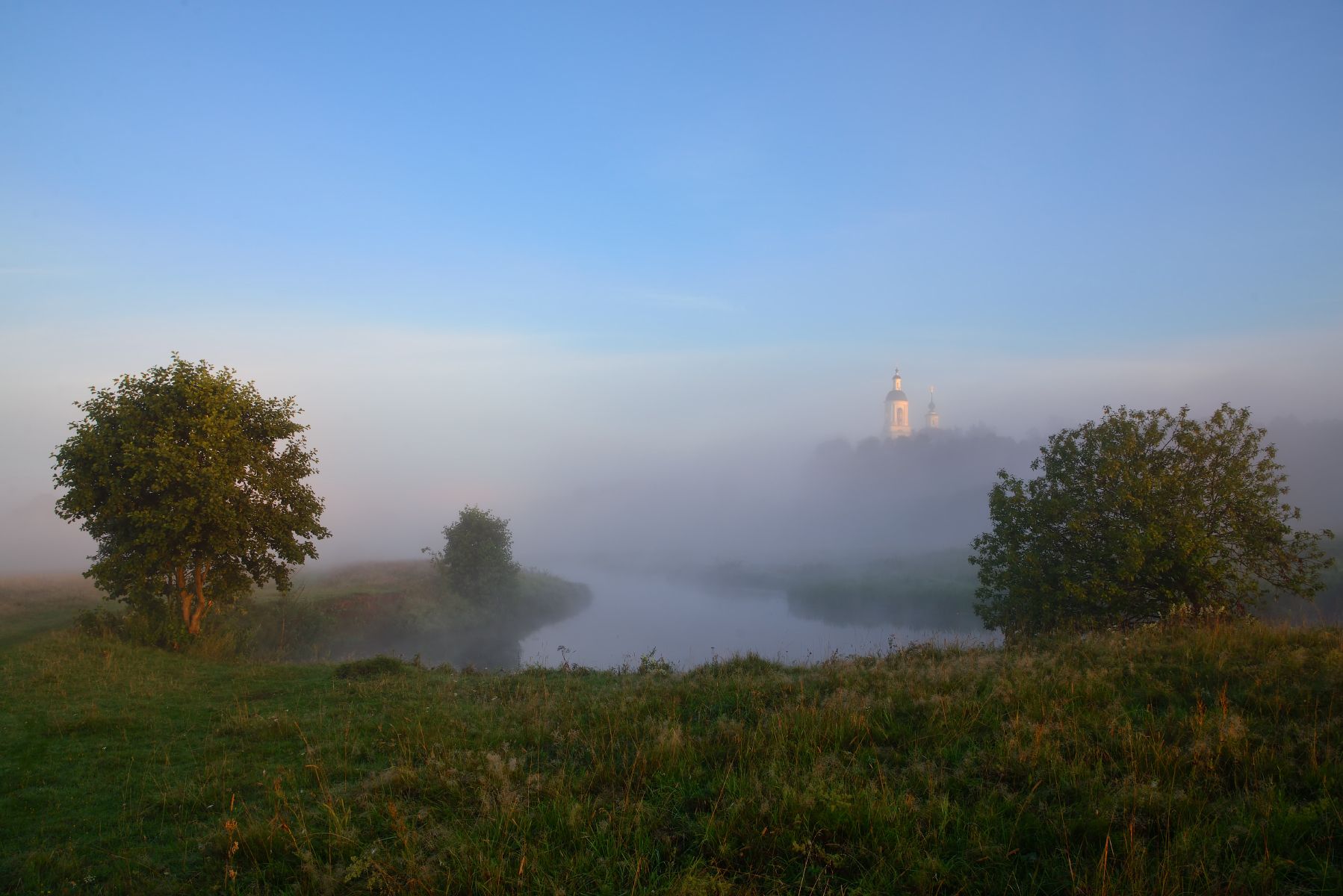 утро,туман,река,храм, Виталий Полуэктов