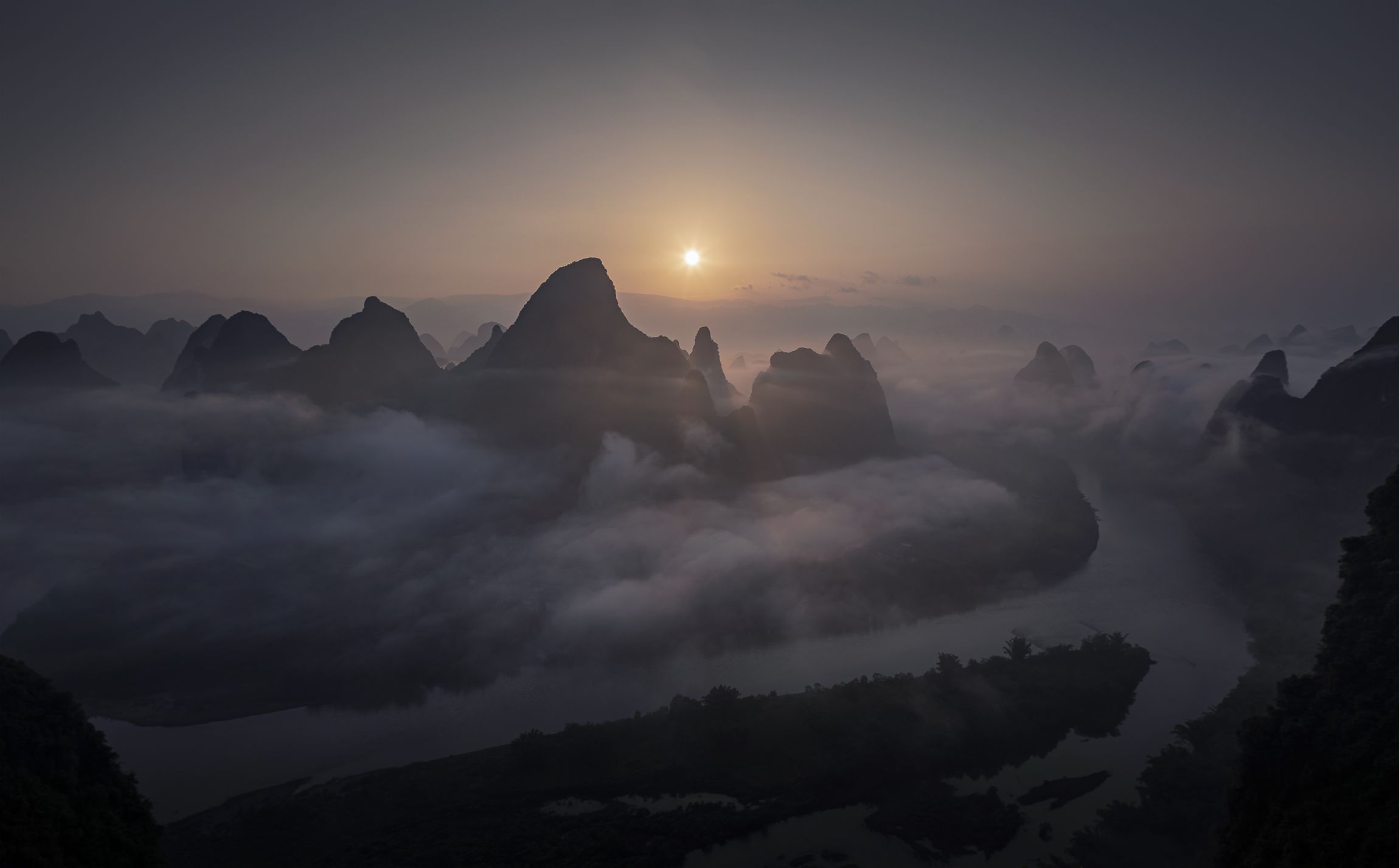 landscape, mountain, china, guilin, fog,, Токарев Олег