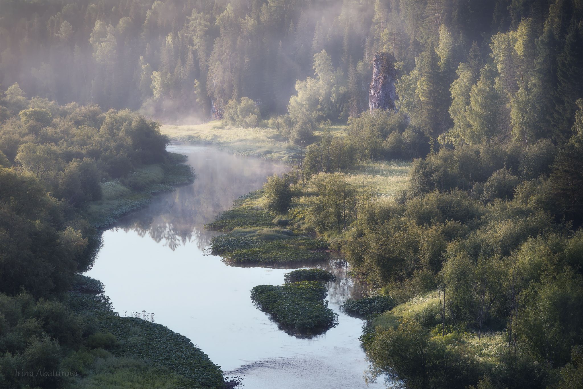 Урал, Оленьи ручьи, река, скала, туман, утро, зеленый, Ирина Абатурова