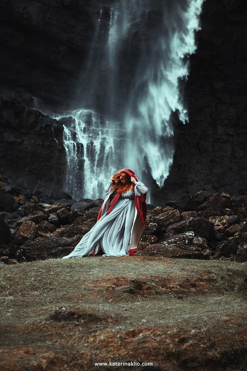 waterfall, fairy, scandinavian, myth, Valkyrie, woman, model, faroe, wild, island, cold,, Катерина Клио