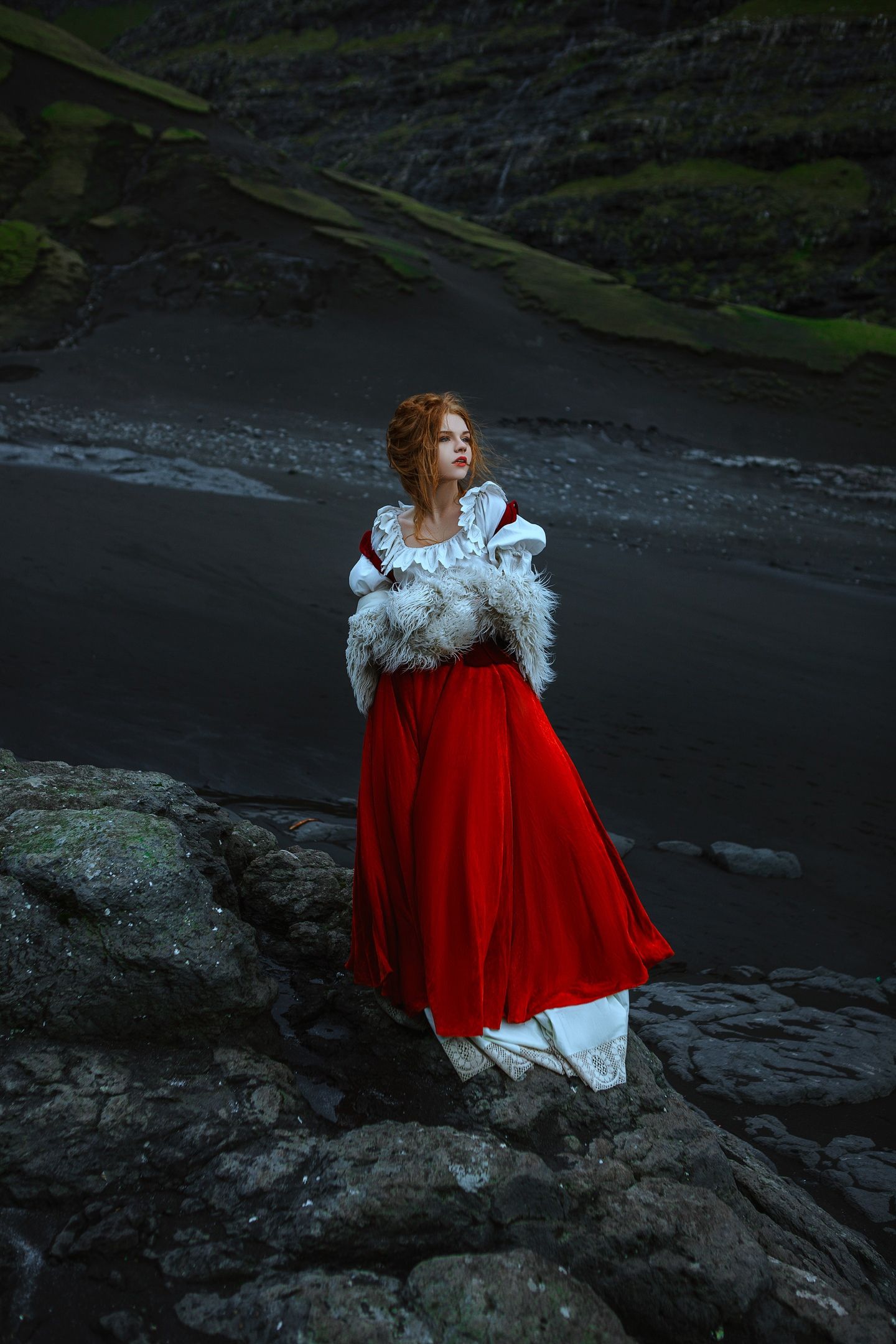 ocean, faroe, model, wind, dress, woman, girl, beauty, motion, rocks, wild, , Катерина Клио