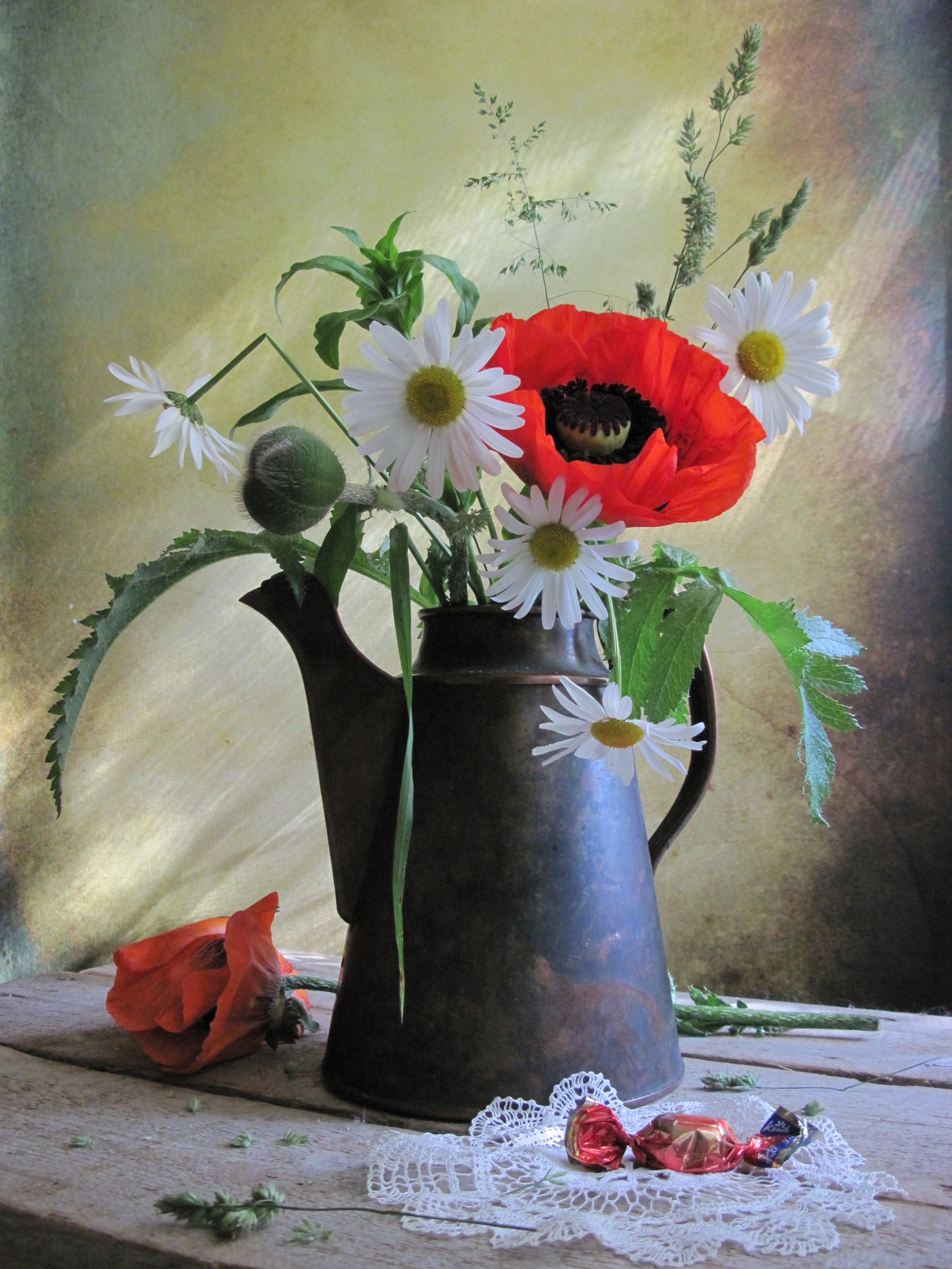 цветы, букет, ромашки, маки, кувшин, винтаж, Наталия Тихомирова