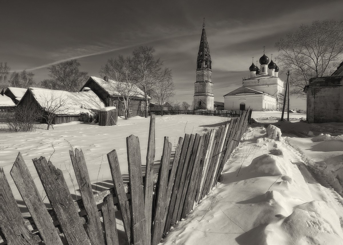 Зима село храм тени свет снег пе, Владимир Перепечаев
