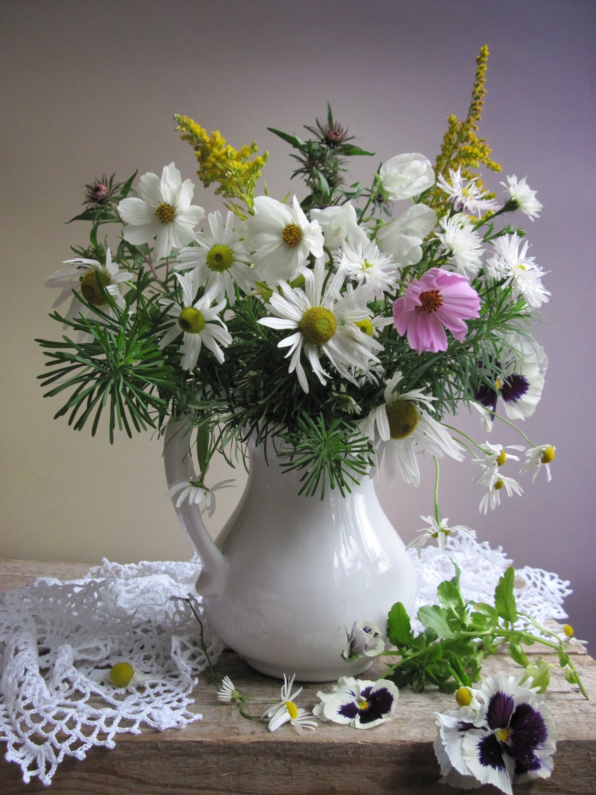 цветы, букет, космея, ромашки, анютины глазки, Наталия Тихомирова