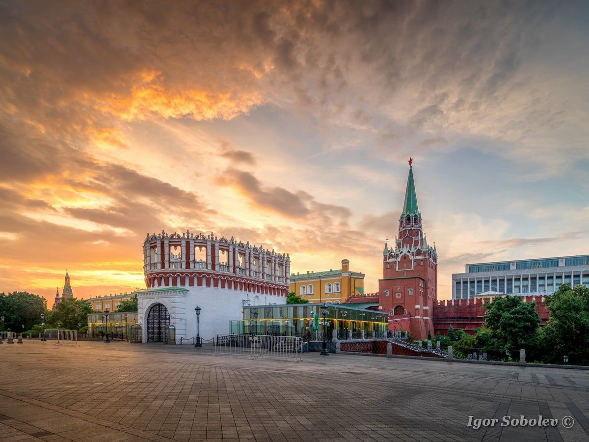 москва, утро, кремль, кутафья башня, троицкая башня, Игорь Соболев