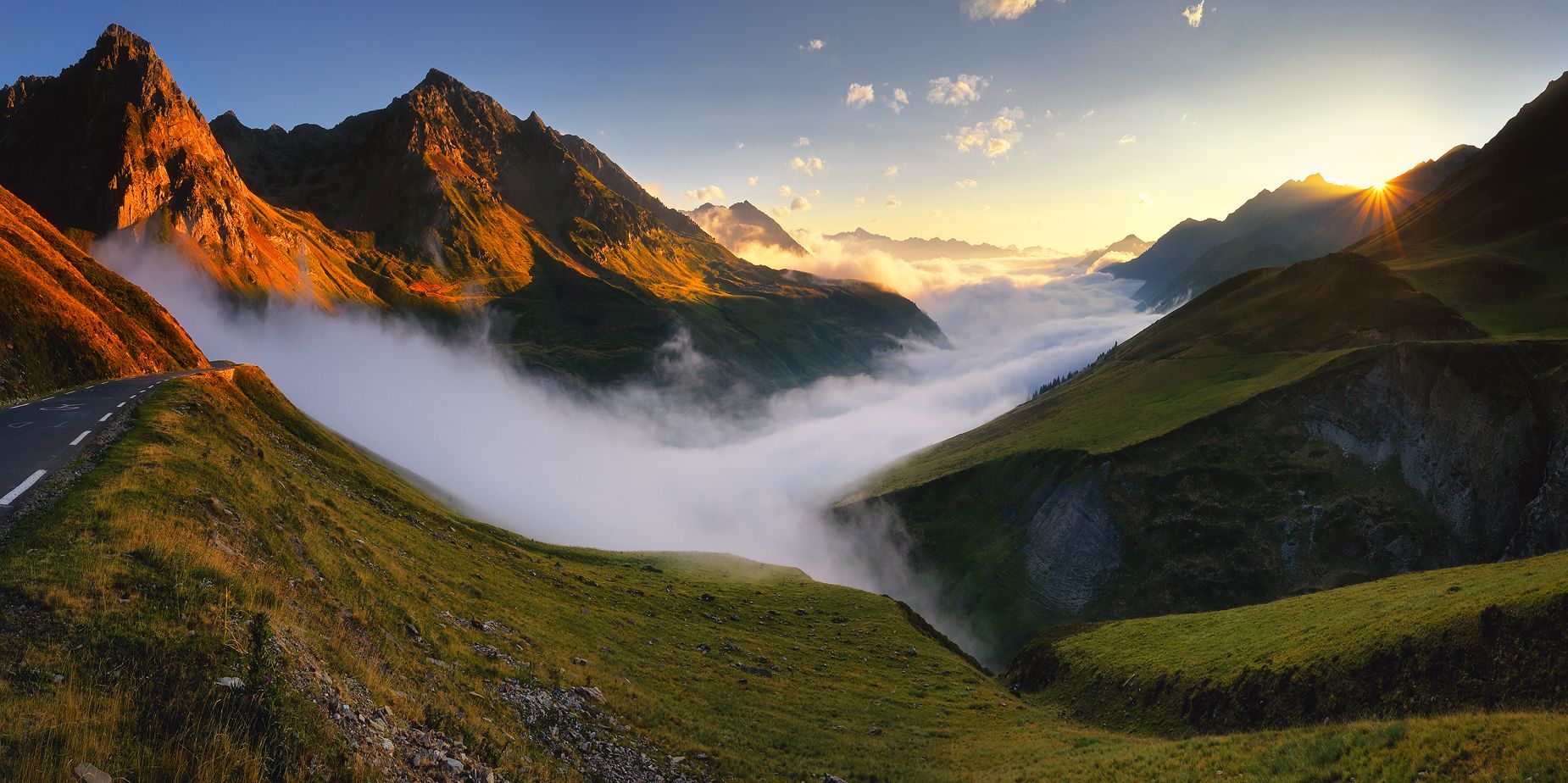 панорама, горы, пиренеи, pyrenees, лето, вечер, туман, франция, Евгений Матюшенков