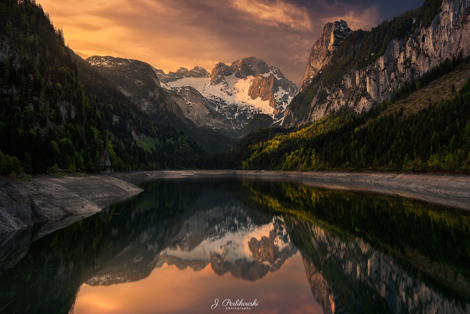 sunset, lake, mountains,, Jakub Perlikowski