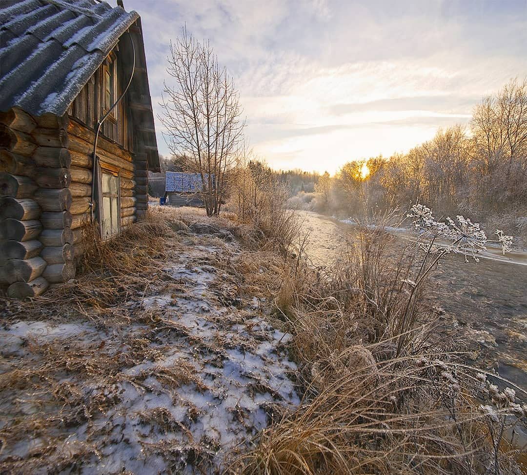 деревня, архитектура, баня, зима, Петр Косых