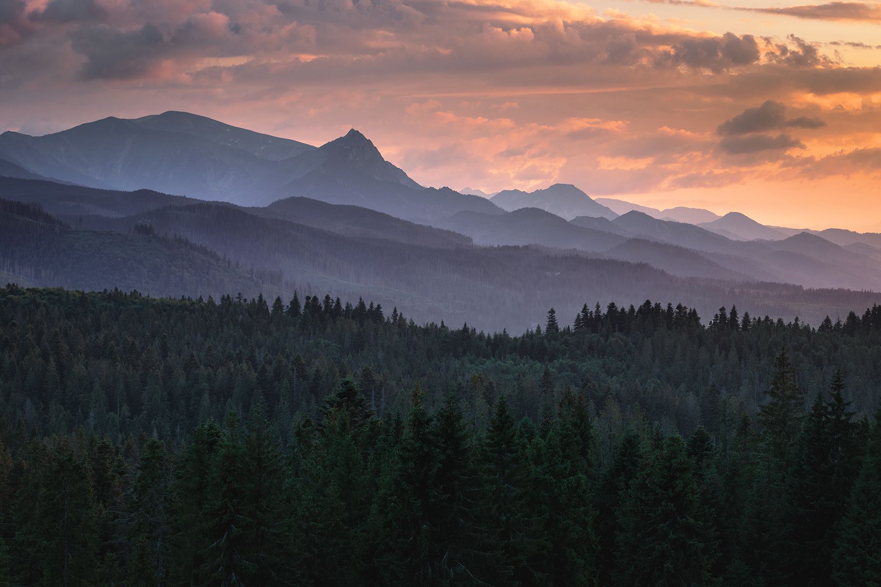 mountains, summer, poland, slovakia, sunset, Michał Kasperczyk