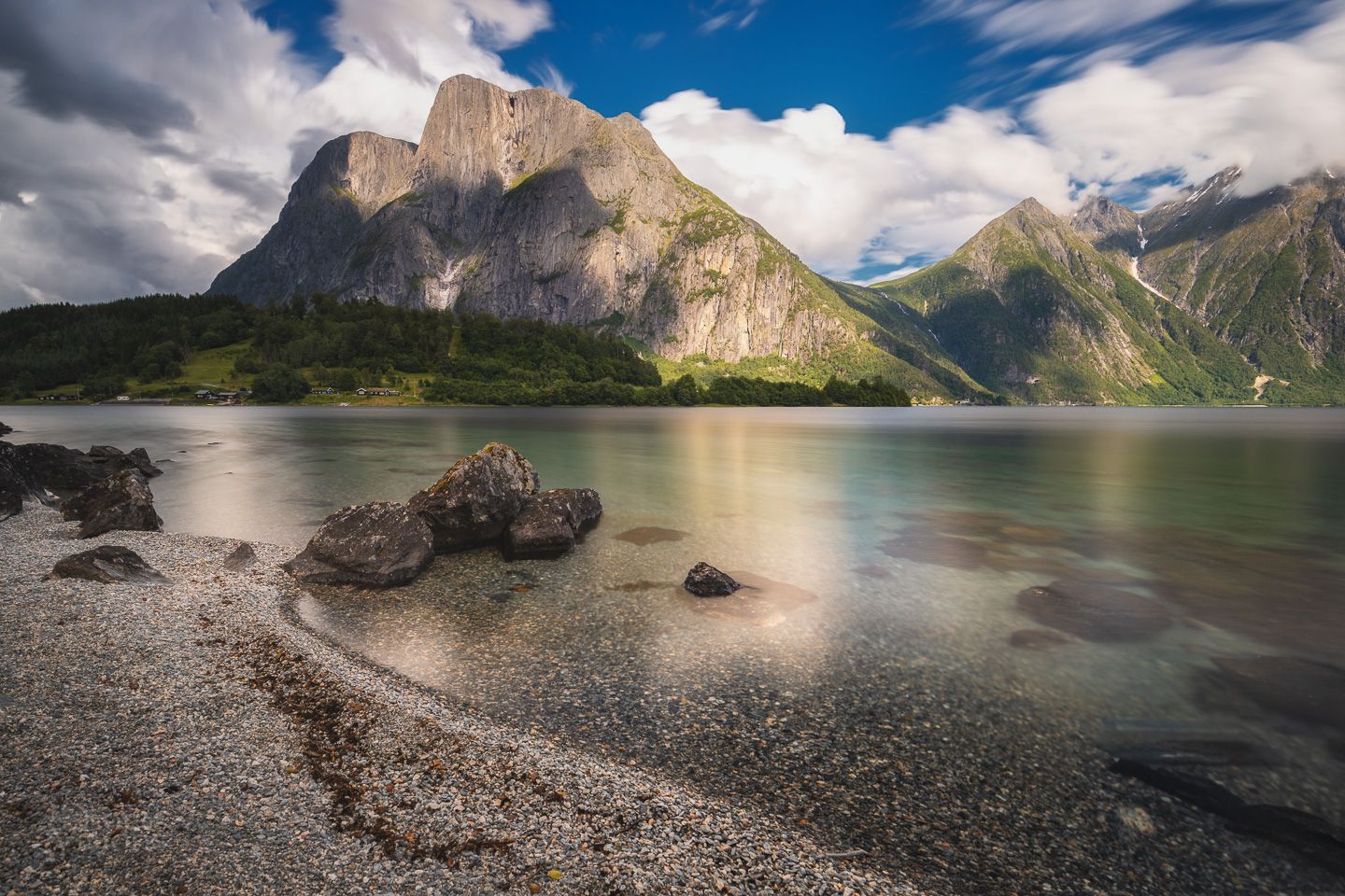 mountains,lake,lakeside,eikesdalsvatnet,norway,nature,landscape,long exposure,, Adrian Szatewicz