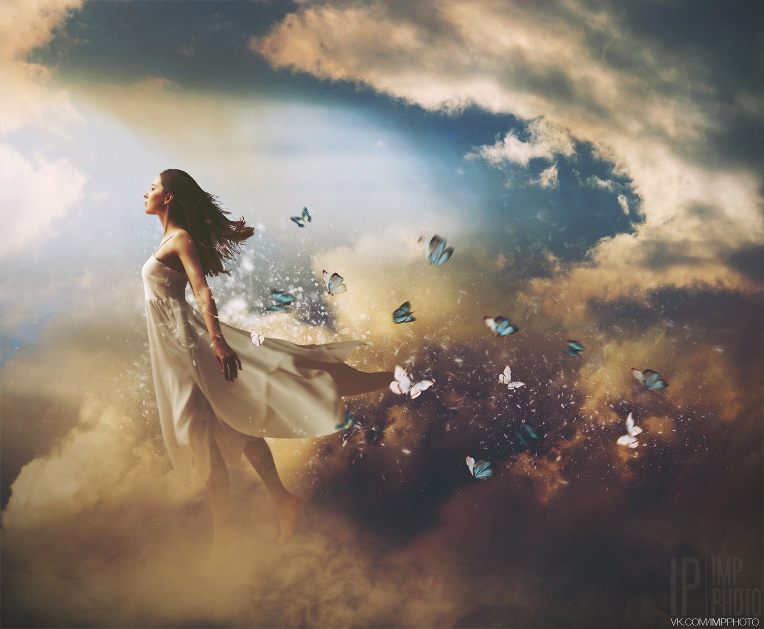 Clouds, Dream, Fairy tale, Girl, Sky, Woman, Артем Колесник