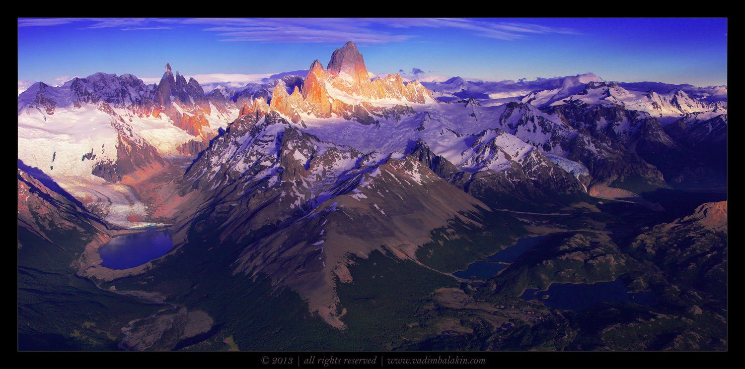 mount fitz roy, cerro torre, aerial pano, los glaciares national park, patagonia, argentina, панорама, фитц рой, серро торре, национальный парк лос гласиарес, патагония, аргентина, аэросъемка, Vadim Balakin