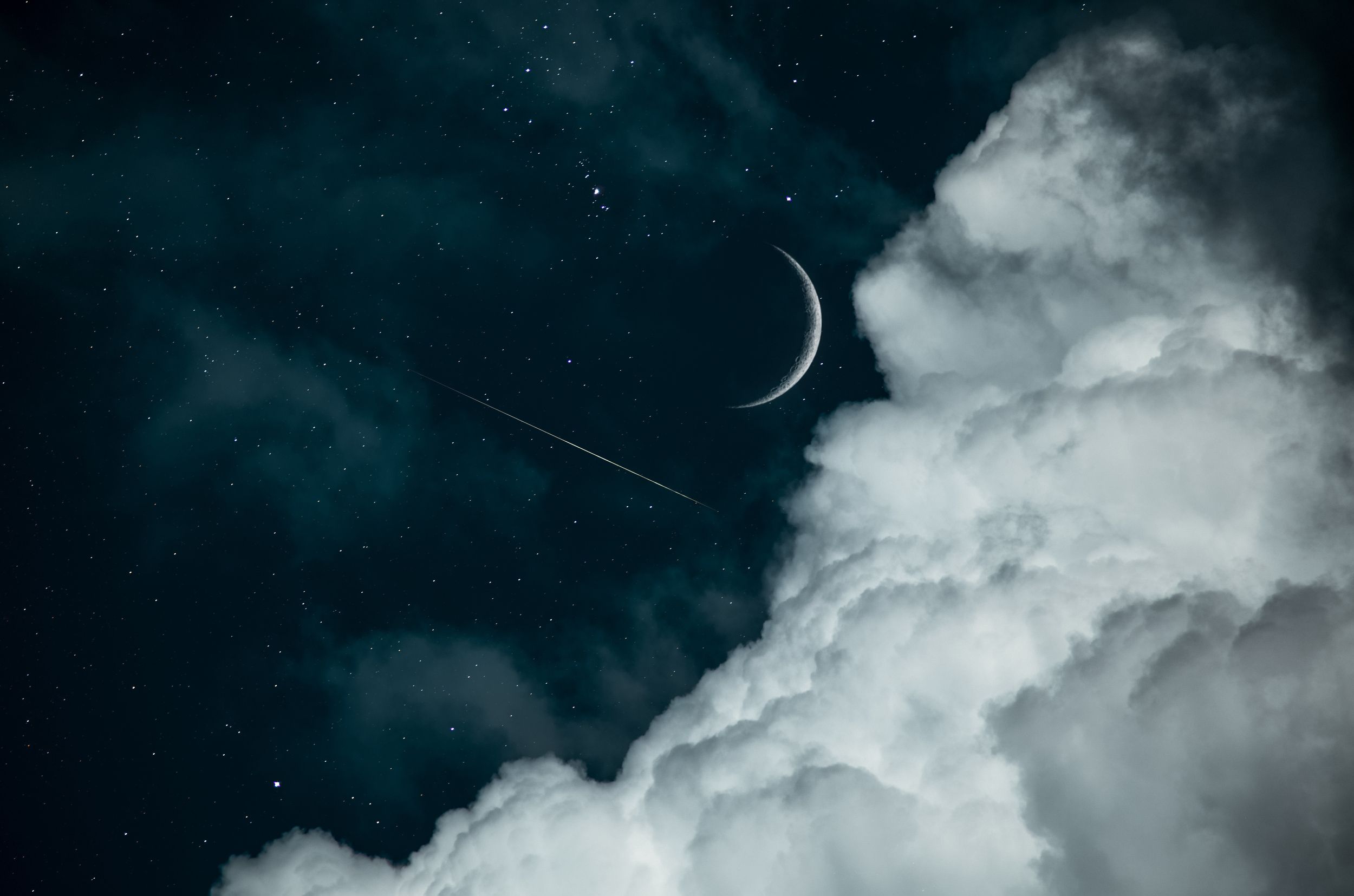 sky, clouds, cosmos, moon, stars, Александра Александрова
