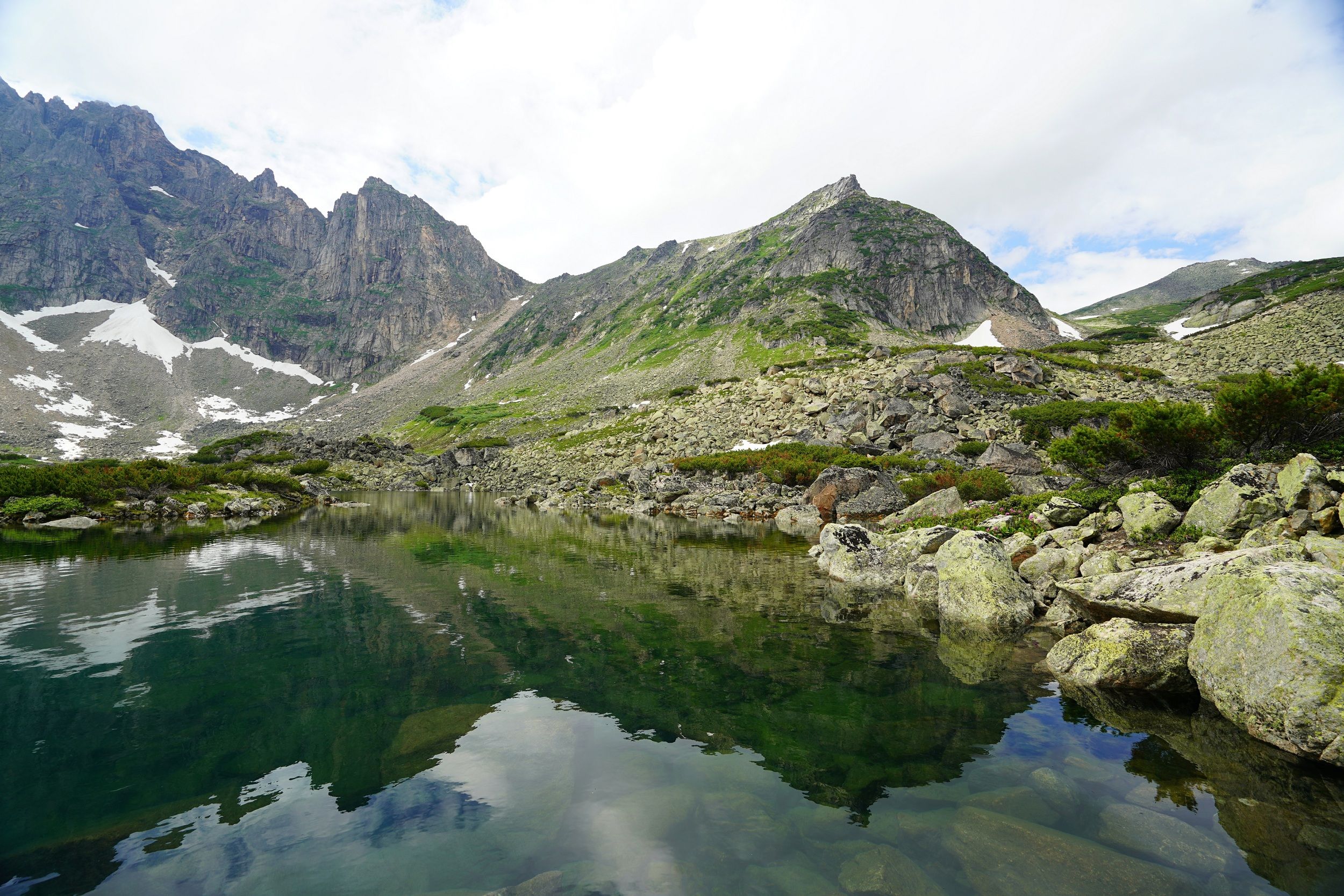 mountains, lake, water, rock, reflection, sky, Сергей Андреевич