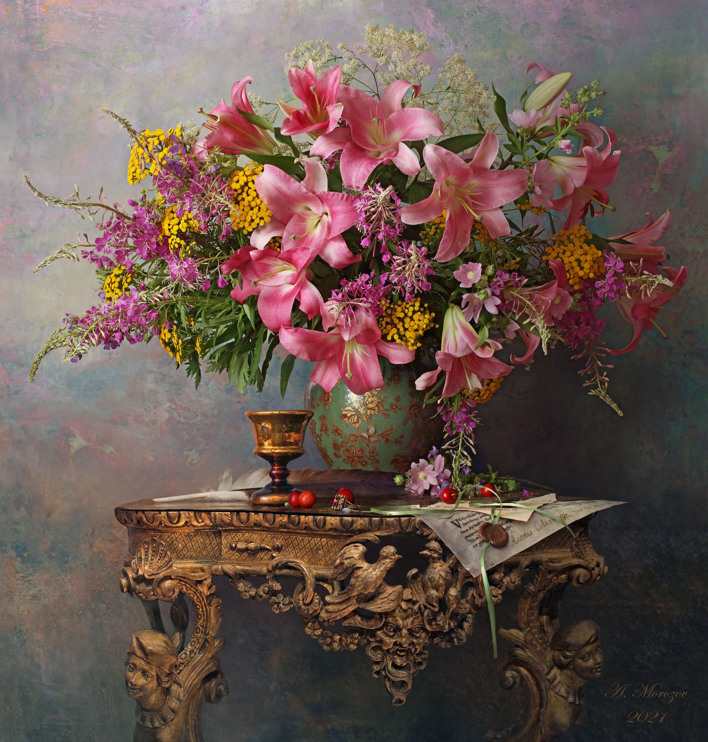 цветы, лилии, стол, букет, Андрей Морозов