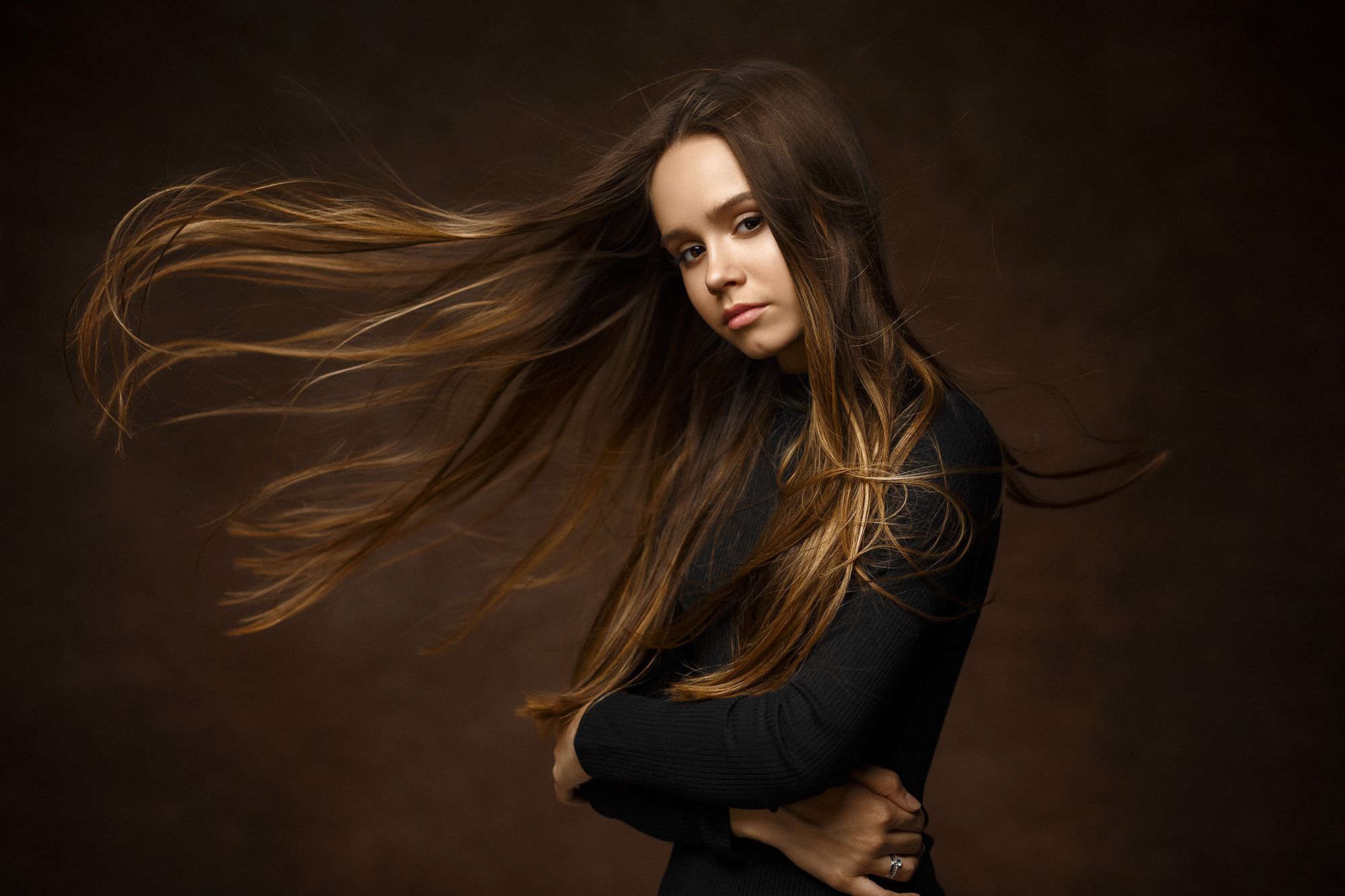 женский портрет, красота, студийный портрет, девушка, волосы, ветер, Иван Ковалёв