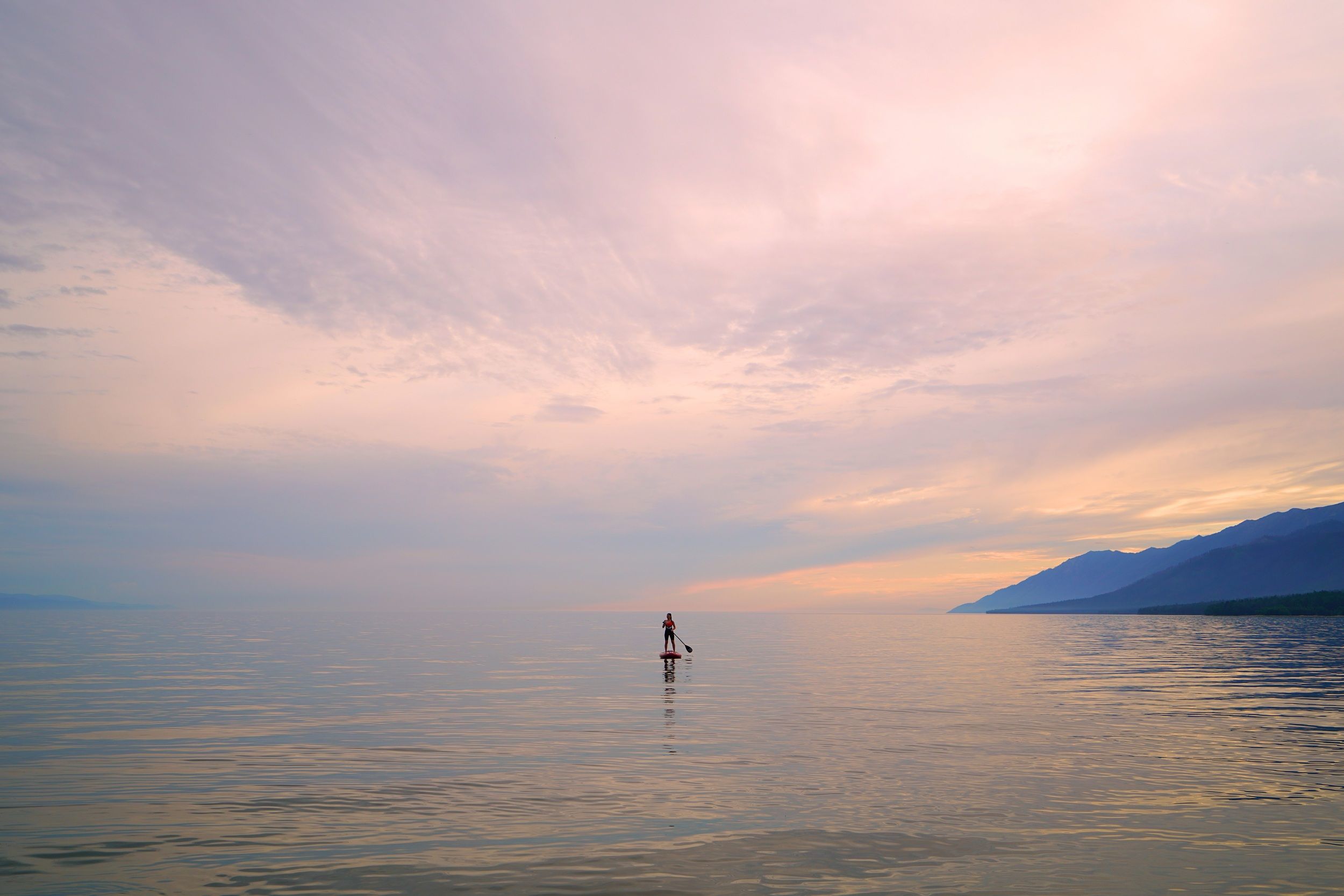 evening, lake, water, girl, reflection, sky, Сергей Андреевич