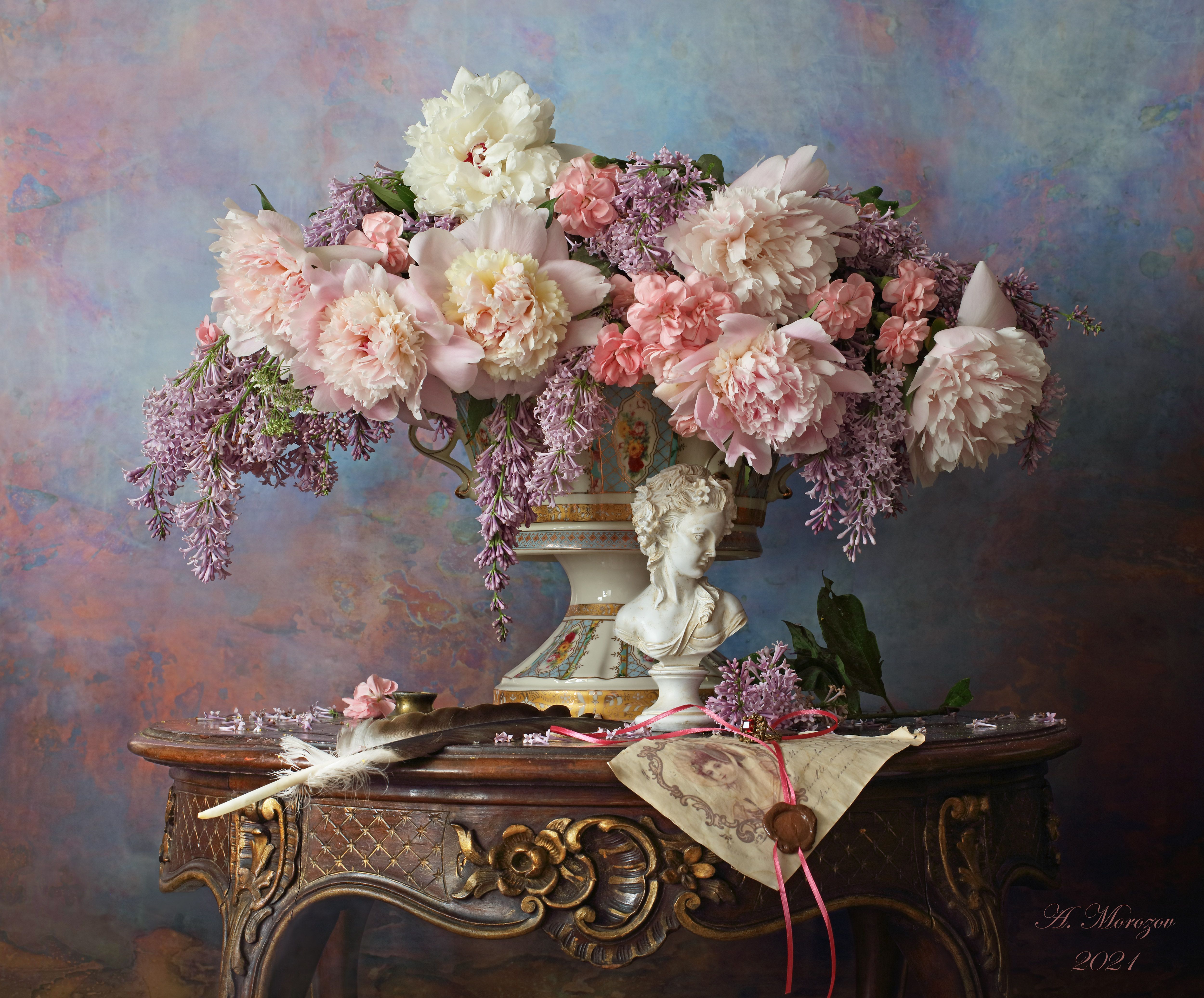 цветы, ваза, пины, сирень, девушка, бюст, скульптура, Андрей Морозов