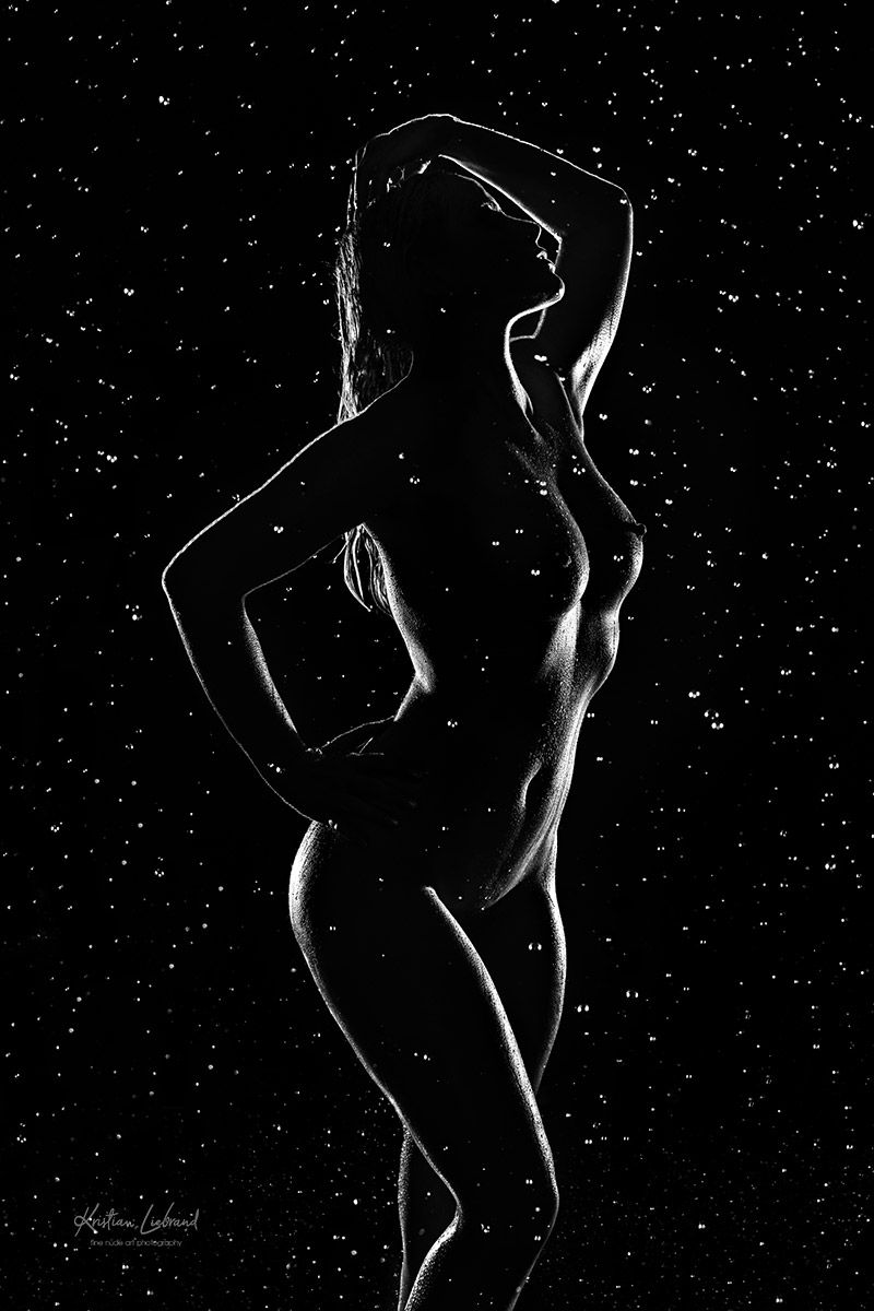 nude, girl, woman, model, rain, silhouette, night, raindrops, dark, body, nudes, nuded art, water, Kristian Liebrand