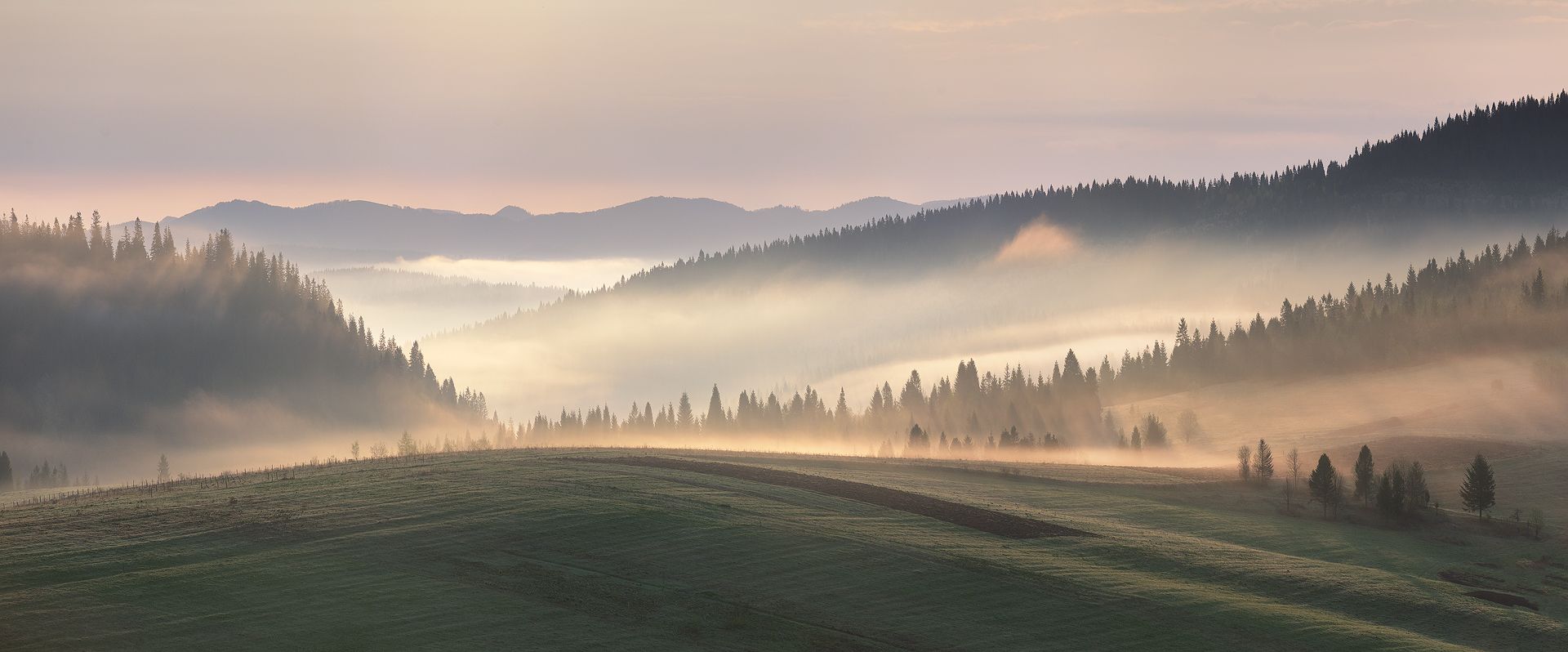 горы, панорама, карпаты, утро, весна, туман, свет, Евгений Матюшенков