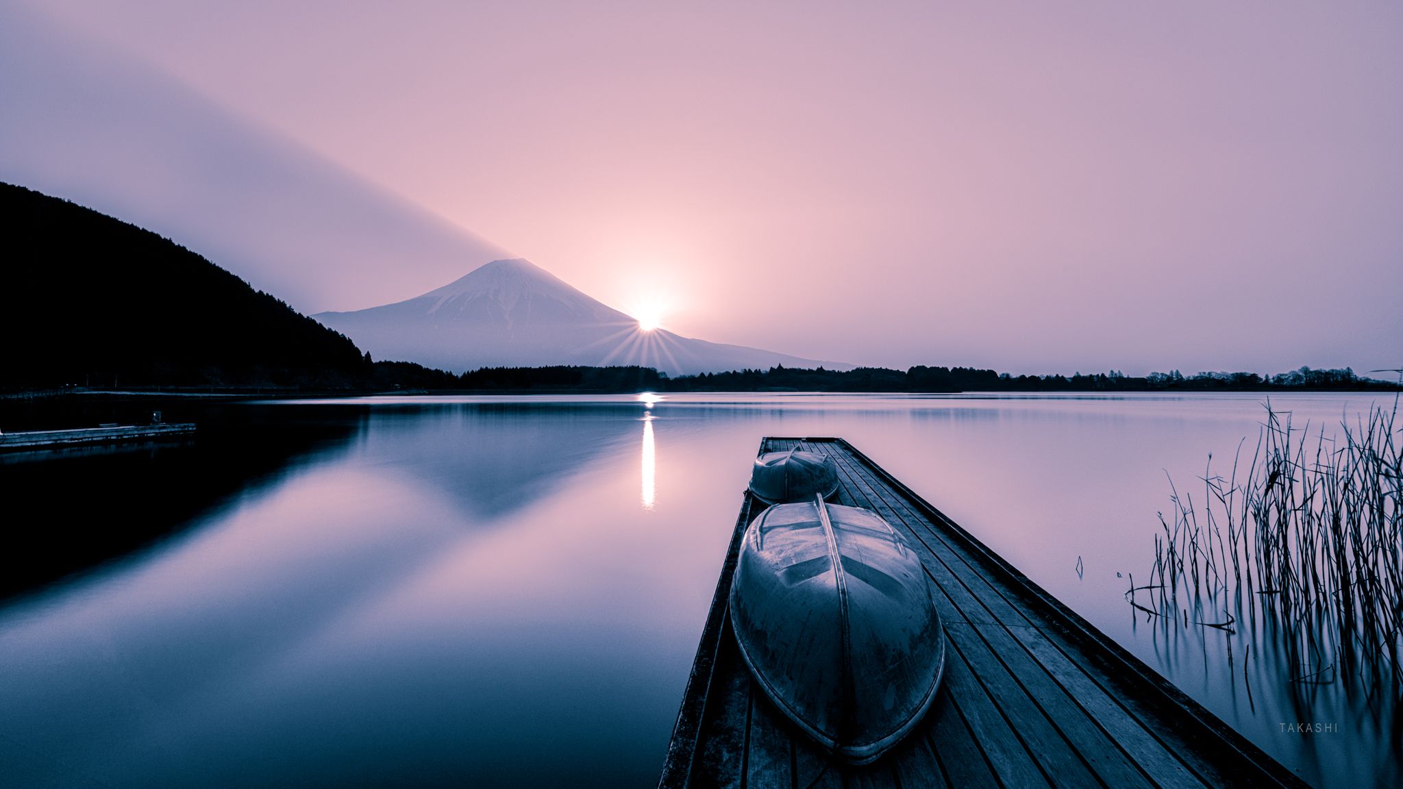 Fuji,Japan,mountain,lake,water,reflection,boat, Takashi