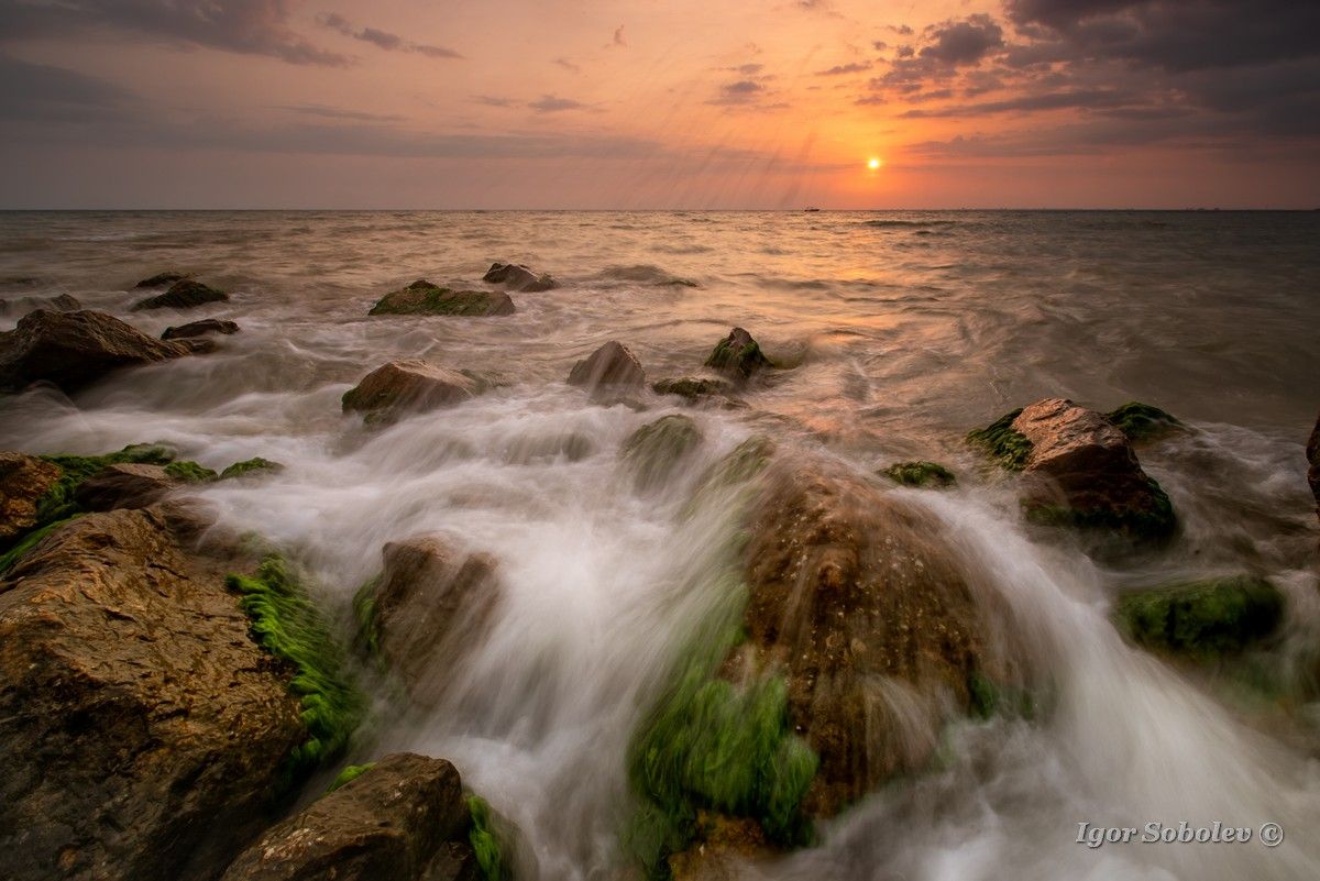 закат, пейзаж, море, волны, Игорь Соболев