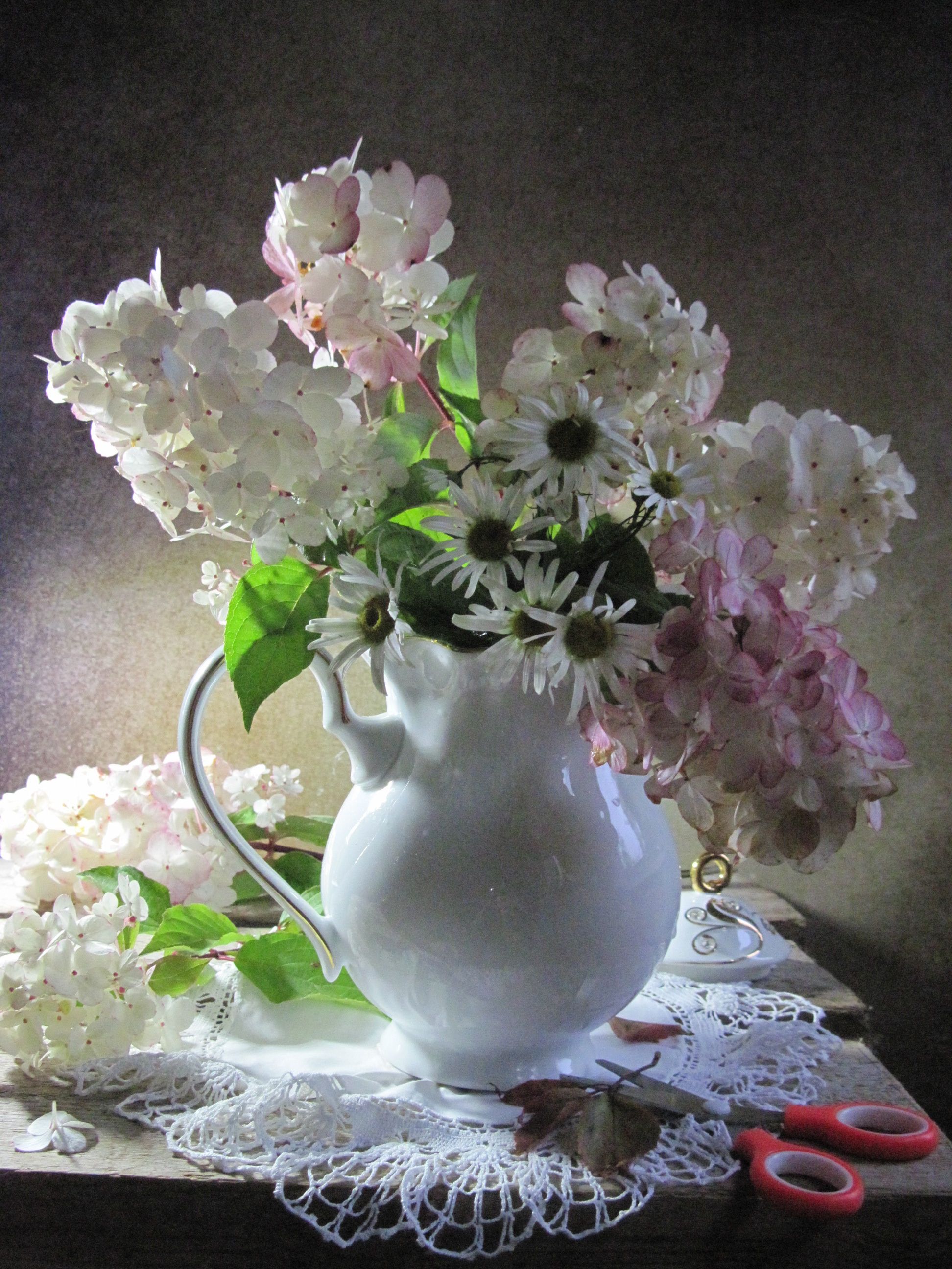 цветы, букет, гортензия, ромашки, Наталия Тихомирова