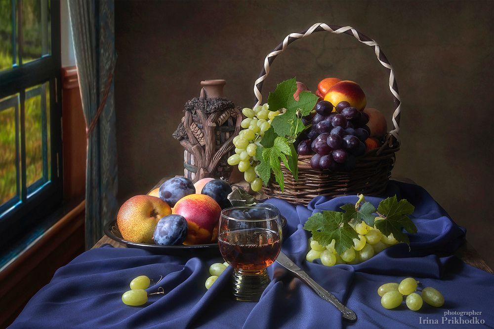 натюрморт, лето, вино, фрукты, винтажный, фотокартина, Ирина Приходько