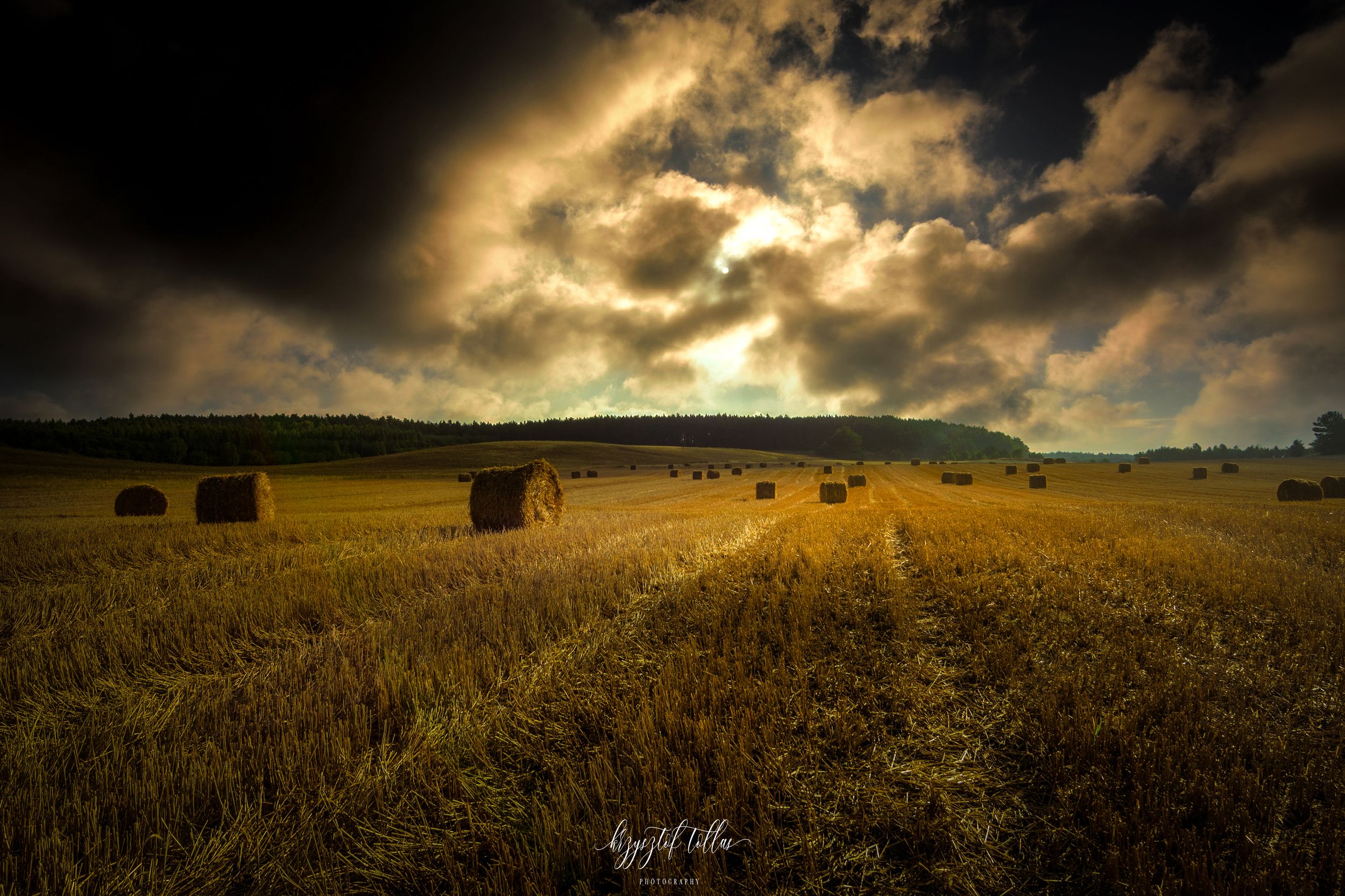 Field  hay bales  landscape  nature  summer  sun  sky  clouds  dramatic clouds  morning  cultivation  agriculture  nikon  light  Agricultural Field  Landscape - Scenery, Krzysztof Tollas