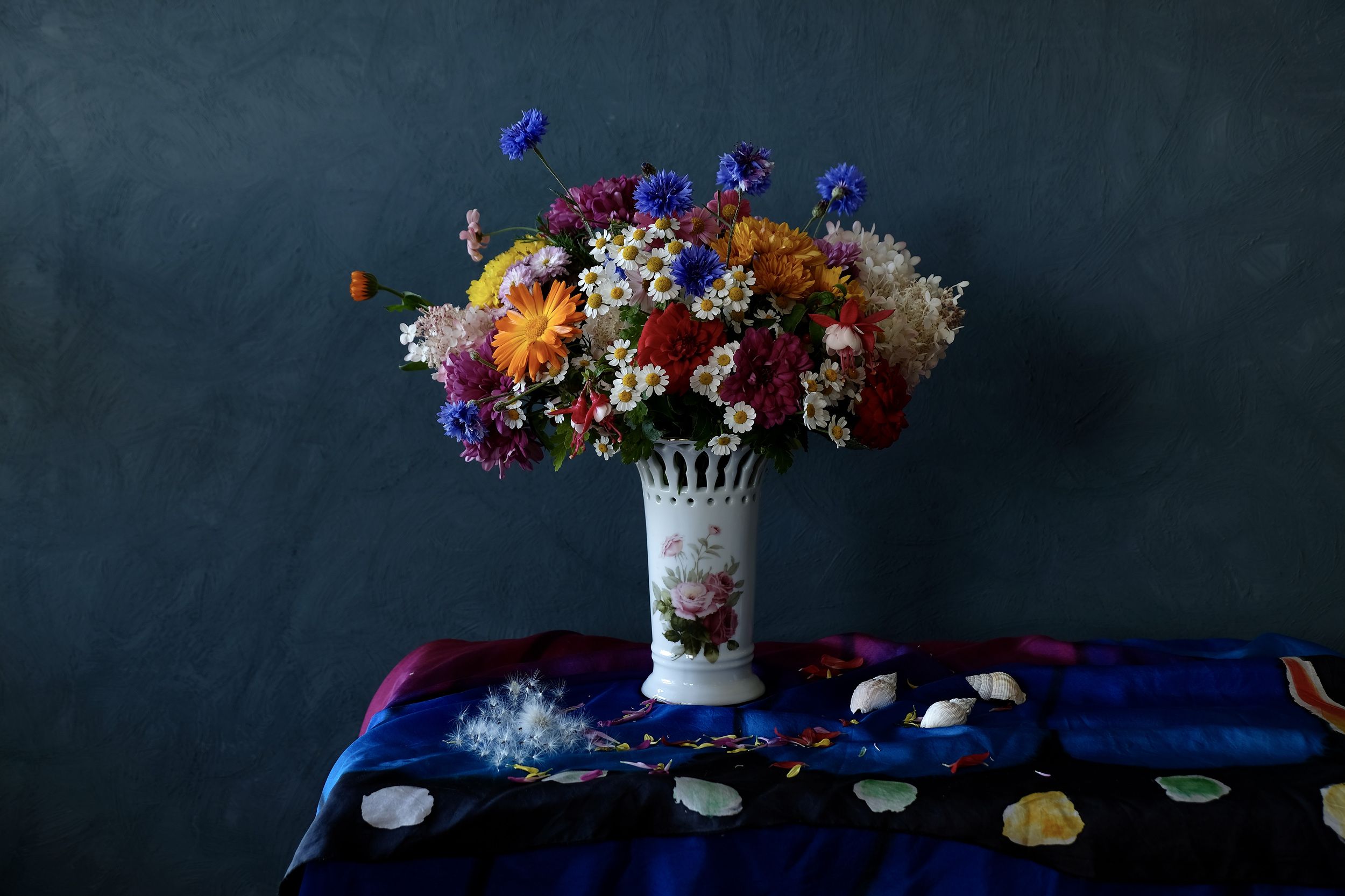 Still life, summer, nature, flowers, colors, flora, fuzz, pooh, shell, silk, vase, colorful, , Svetlana Povarova Ree