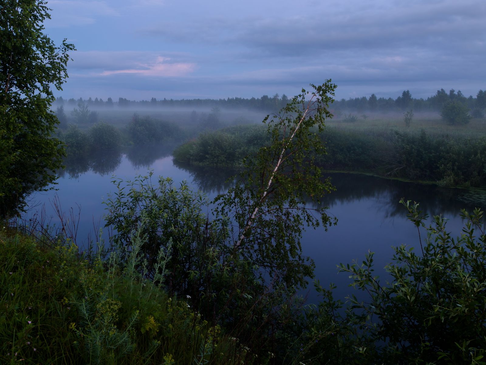 туман, ночь, река, пейзаж, природа, Юрий Морозов