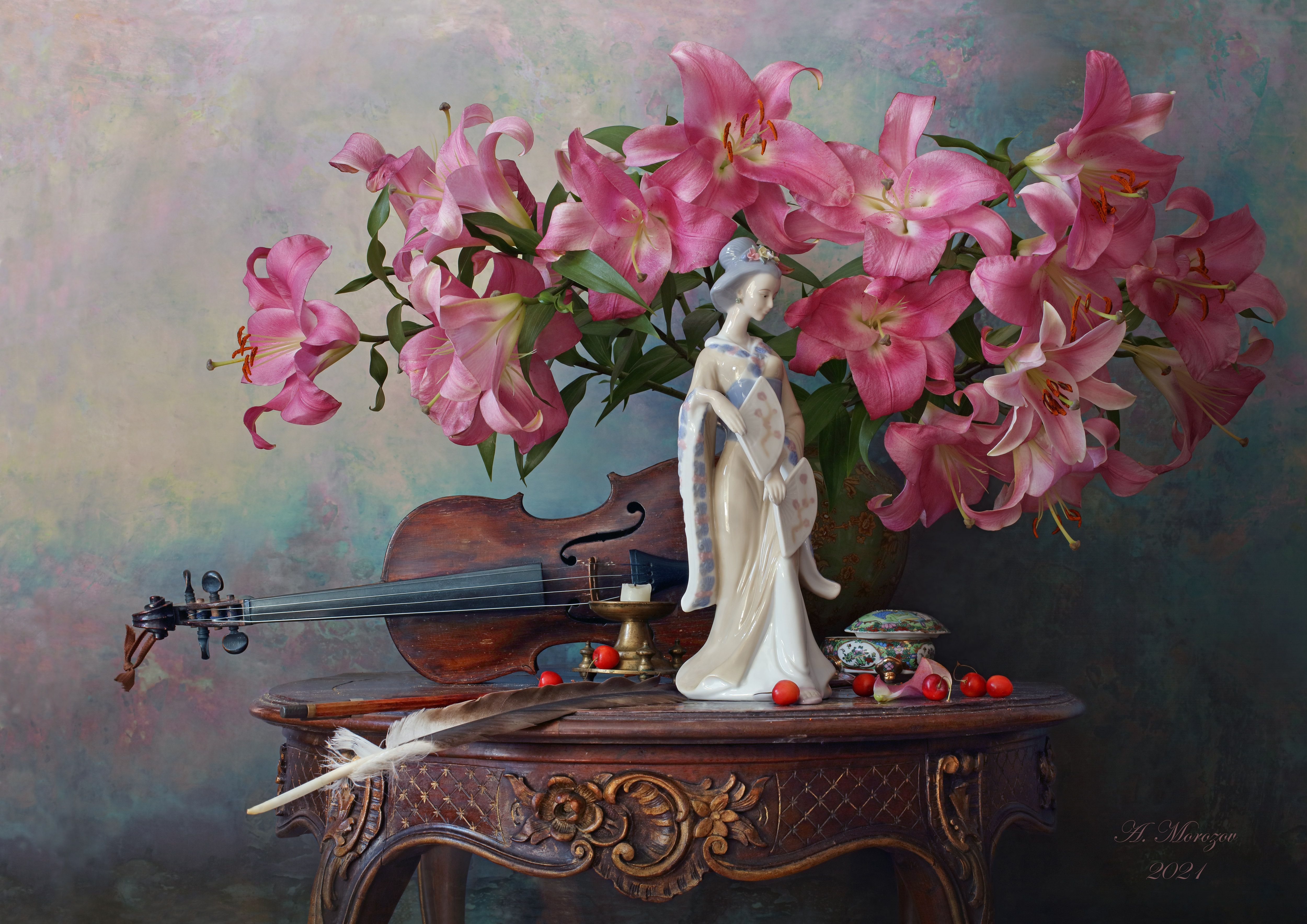 скрипка, музыка, девушка, скульптура, цветы, лилии, Андрей Морозов