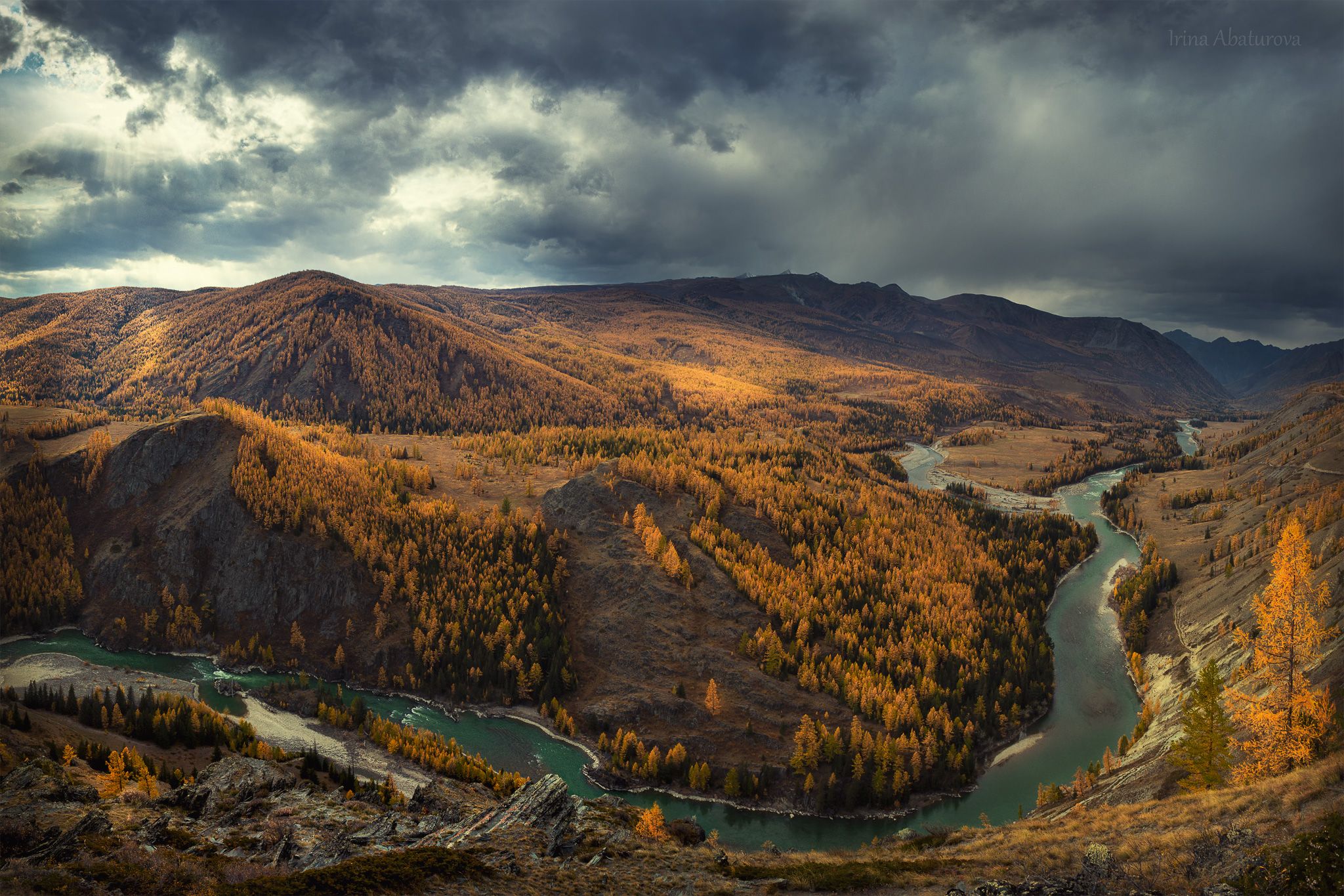 Алтай, золотая осень, река, горы, Ирина Абатурова